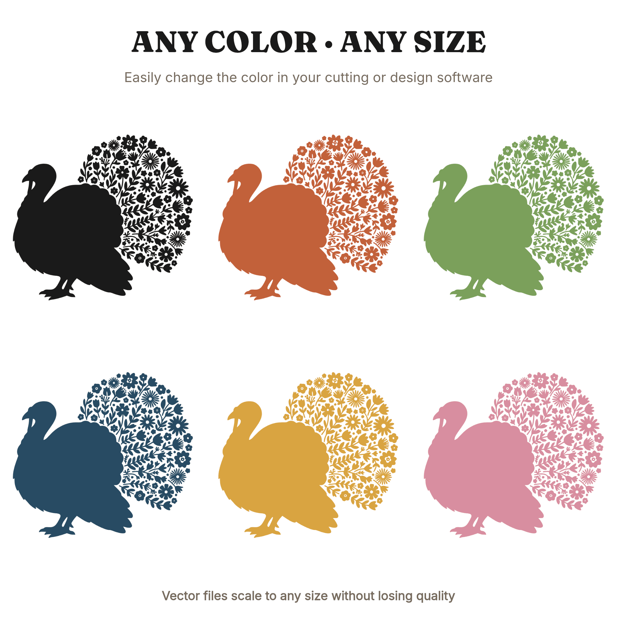 Cottagecore Turkey SVG PNG, Floral Turkey Silhouette Cut File, Thanksgiving Nursery Decor, view 2