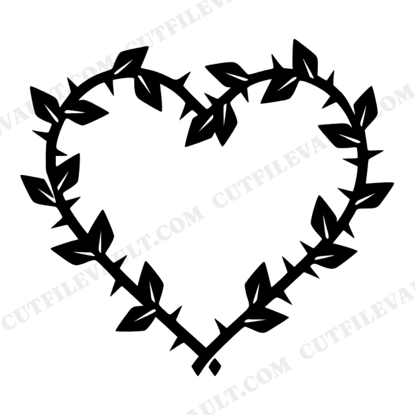 Thorny Rose Heart Wreath SVG PNG, Valentine's Day Botanical Silhouette Cut File for Cricut, view 1