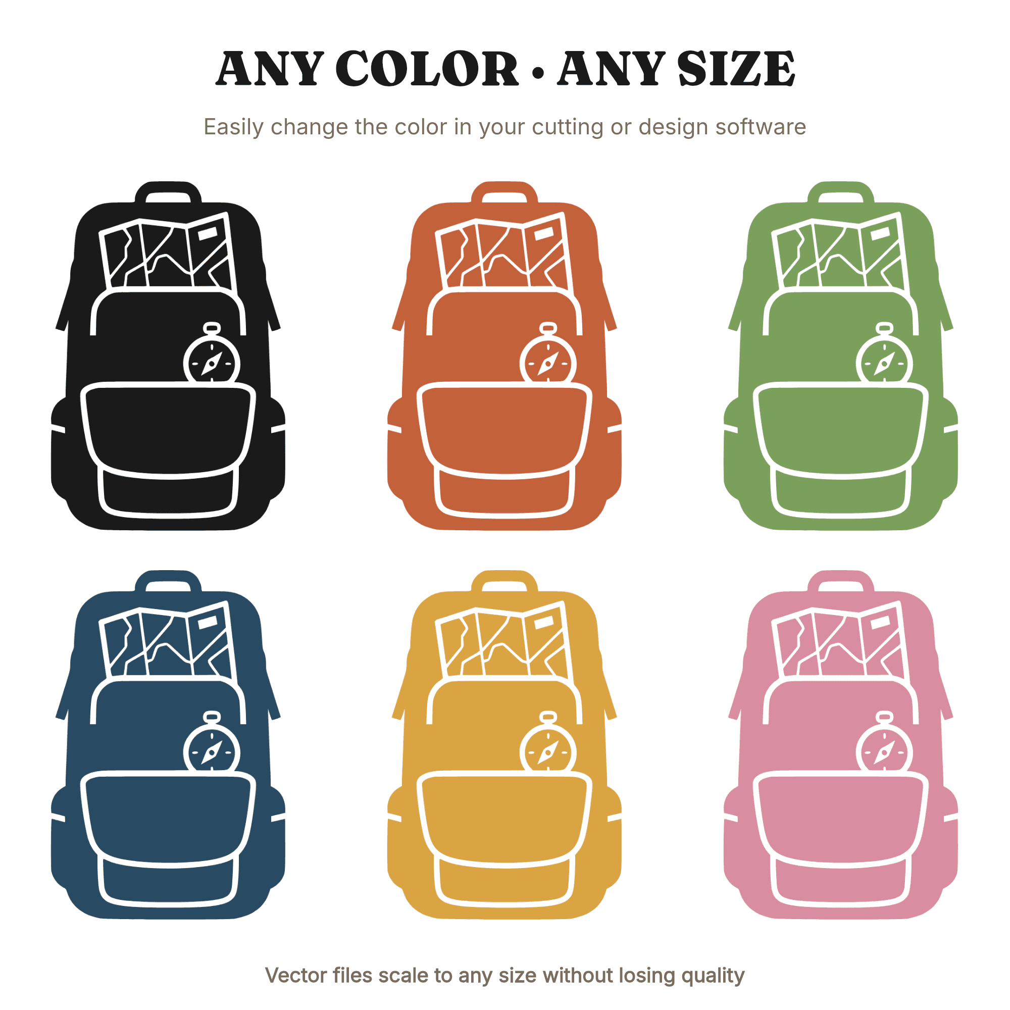 Hiking Backpack Overhead View SVG PNG, Open Backpack with Map and Compass Cut File, view 2
