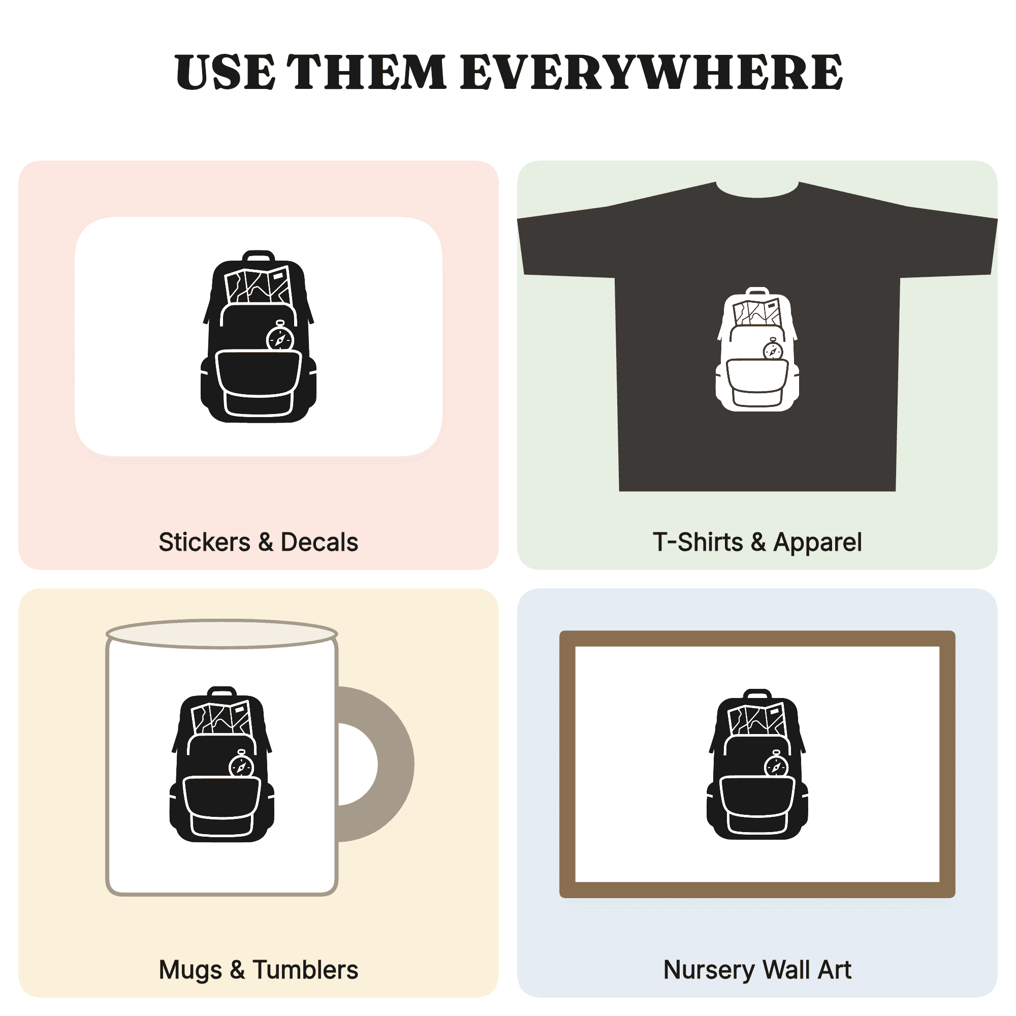 Hiking Backpack Overhead View SVG PNG, Open Backpack with Map and Compass Cut File, view 3