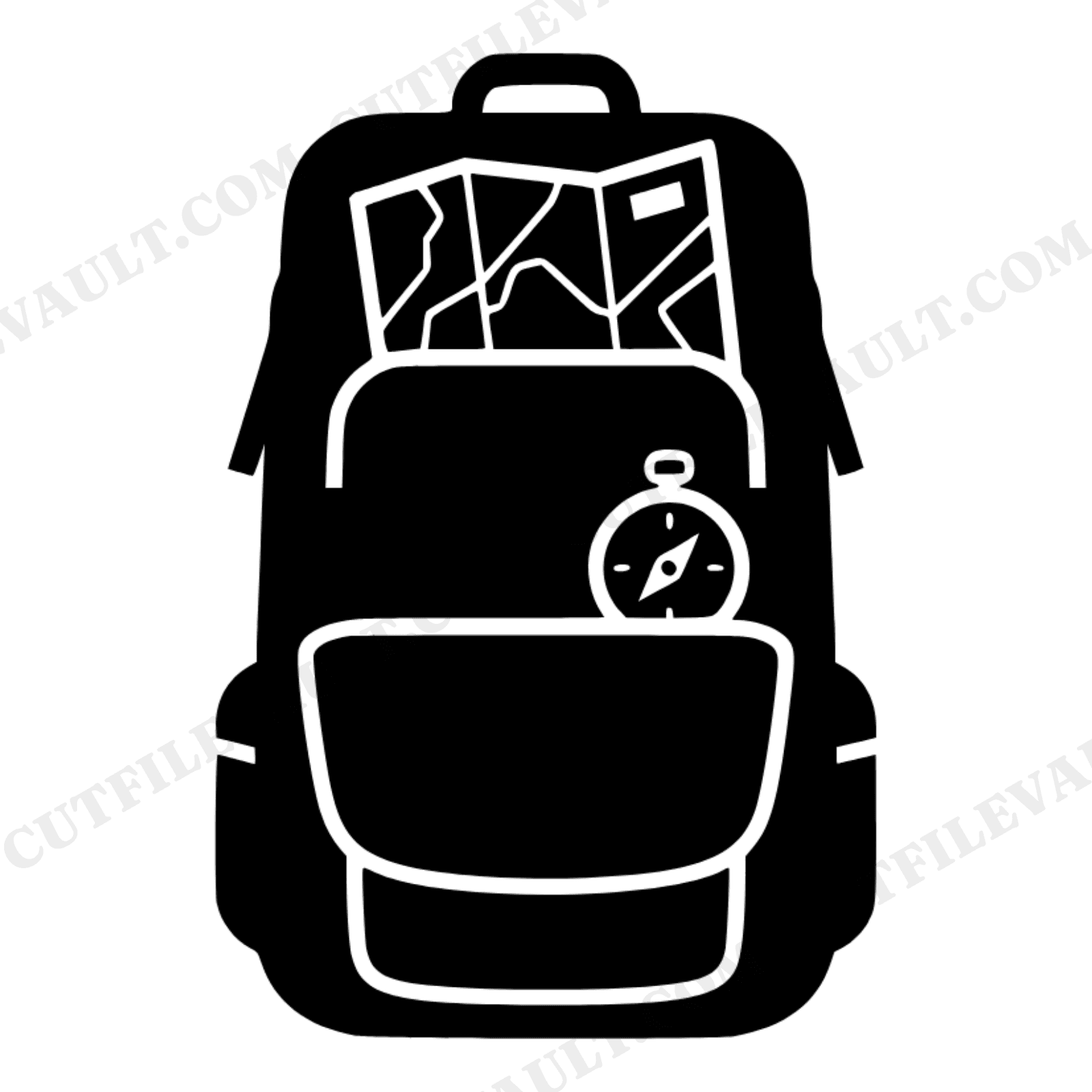 Hiking Backpack Overhead View SVG PNG, Open Backpack with Map and Compass Cut File, view 1