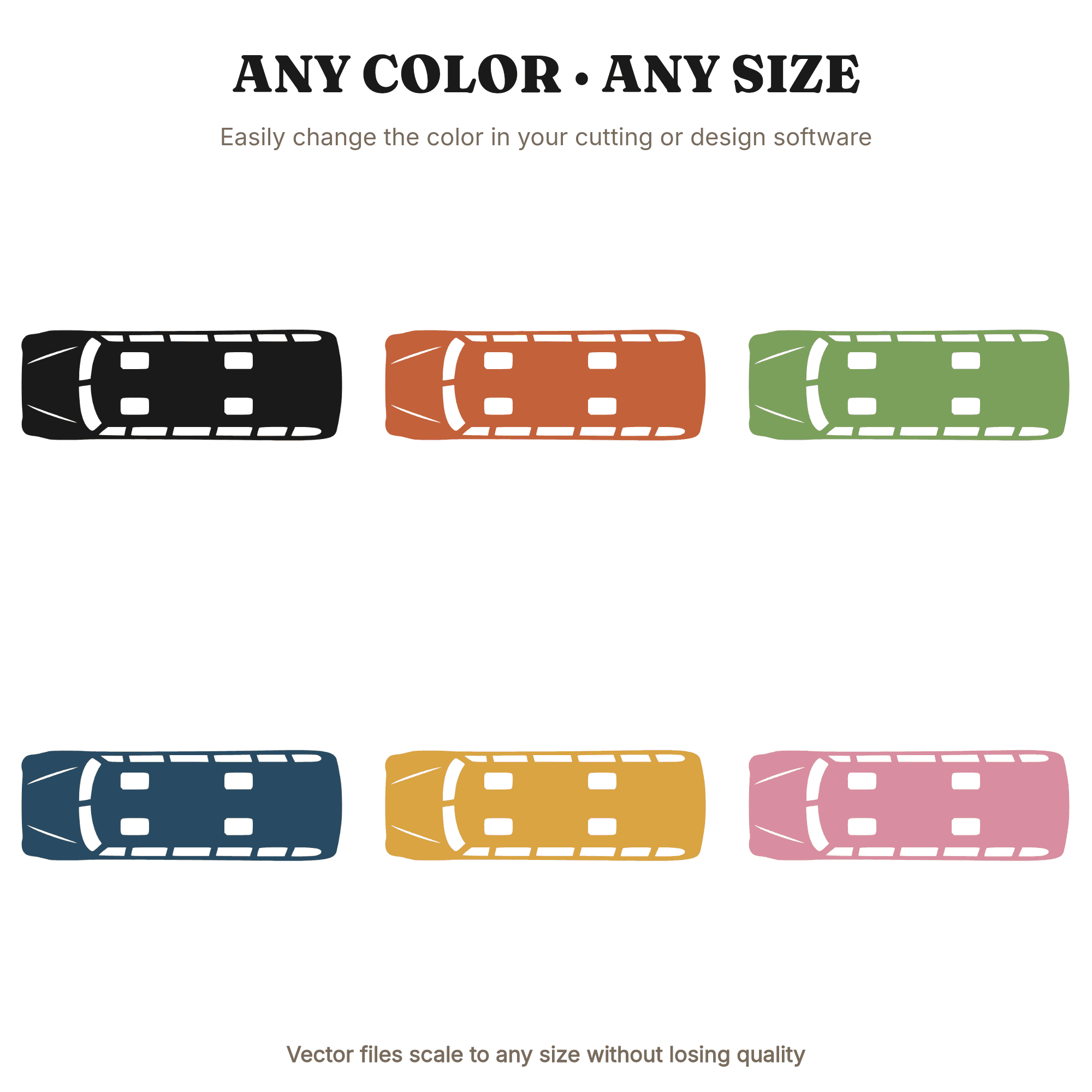 Overhead School Bus SVG with Window Cutouts Retro 70s Wave Design PNG Cut File for Cricut, view 2