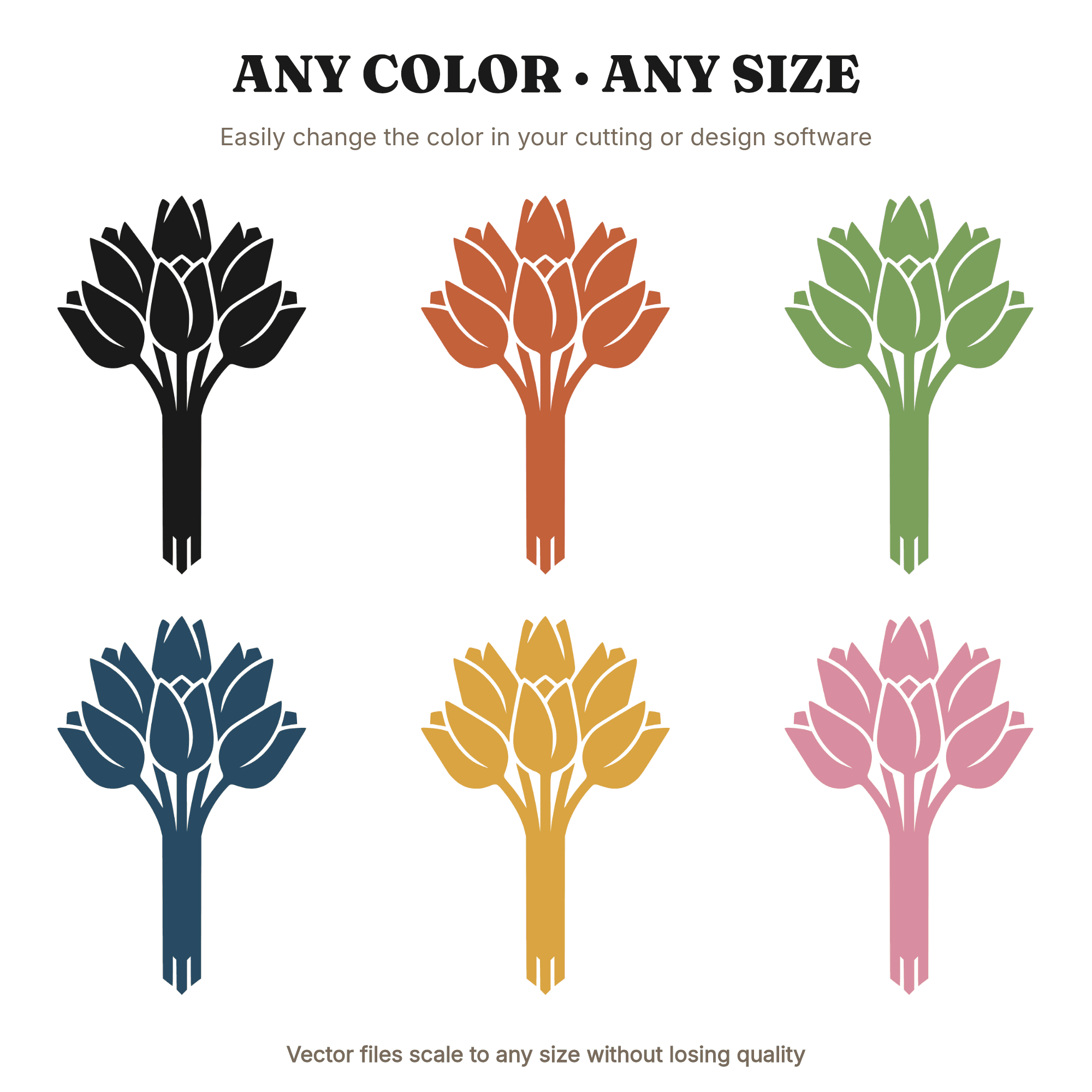 Five Tulip Bundle SVG PNG Easter Spring Flower Arrangement Cut File for Cricut Minimalist Design, view 2