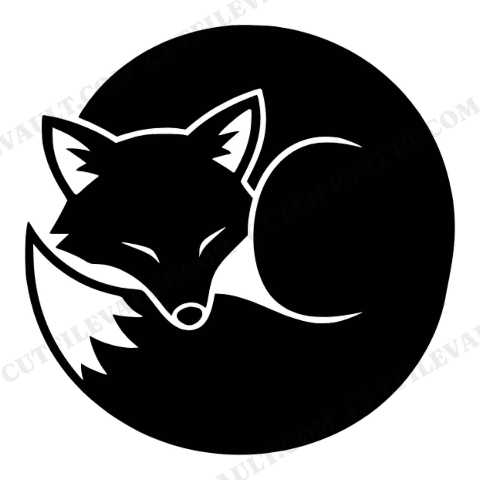 Art Deco Sleeping Fox Circle SVG PNG, Autumn Fall Silhouette Cut File, Geometric 70s Home Decor, view 1
