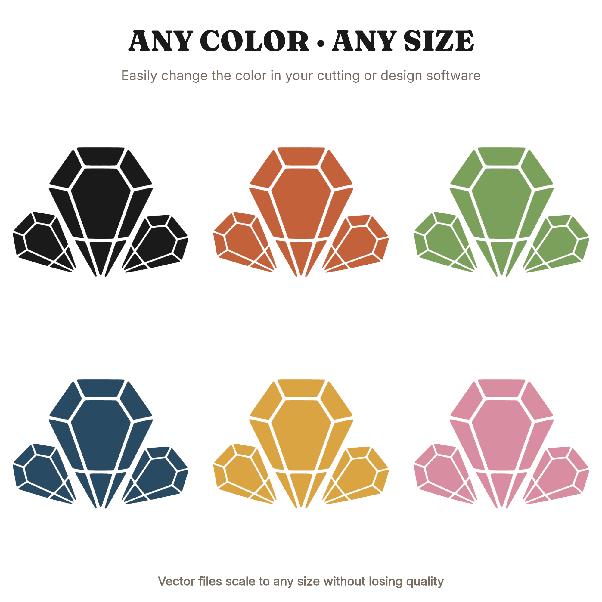 Faceted Gemstone Trio SVG PNG, Mid Century Modern Geometric Overhead View Cut File for Cricut, view 2