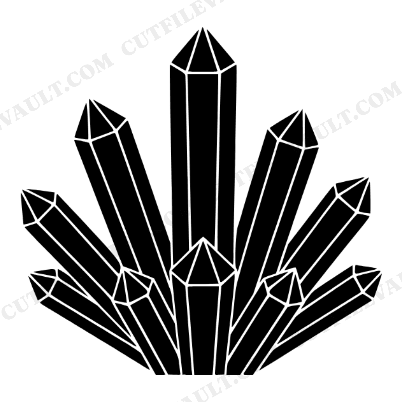 Seven Point Crystal Cluster Starburst SVG PNG, Geometric Gemstone Line Art Cut File, view 1
