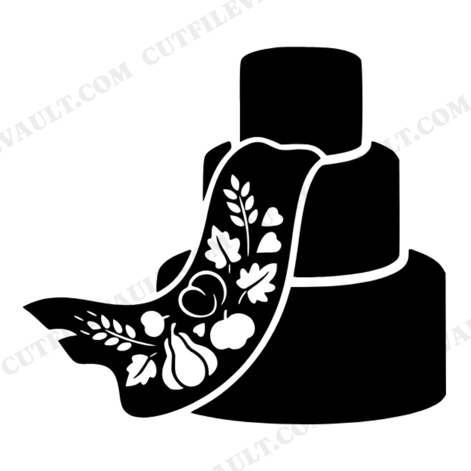 Three Tier Harvest Cake SVG PNG, Cornucopia Ribbon Fall Wedding Cake Topper Cut File, view 1