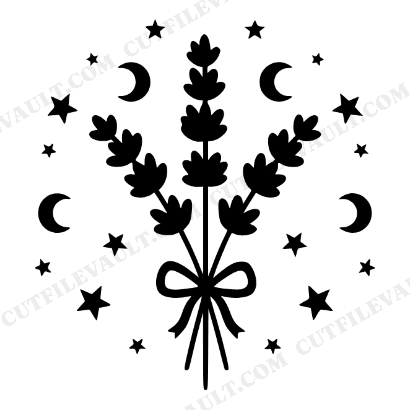 Celestial Lavender Bundle SVG PNG, Moon and Stars Botanical Wedding Cut File, Mystical Valentine, view 1