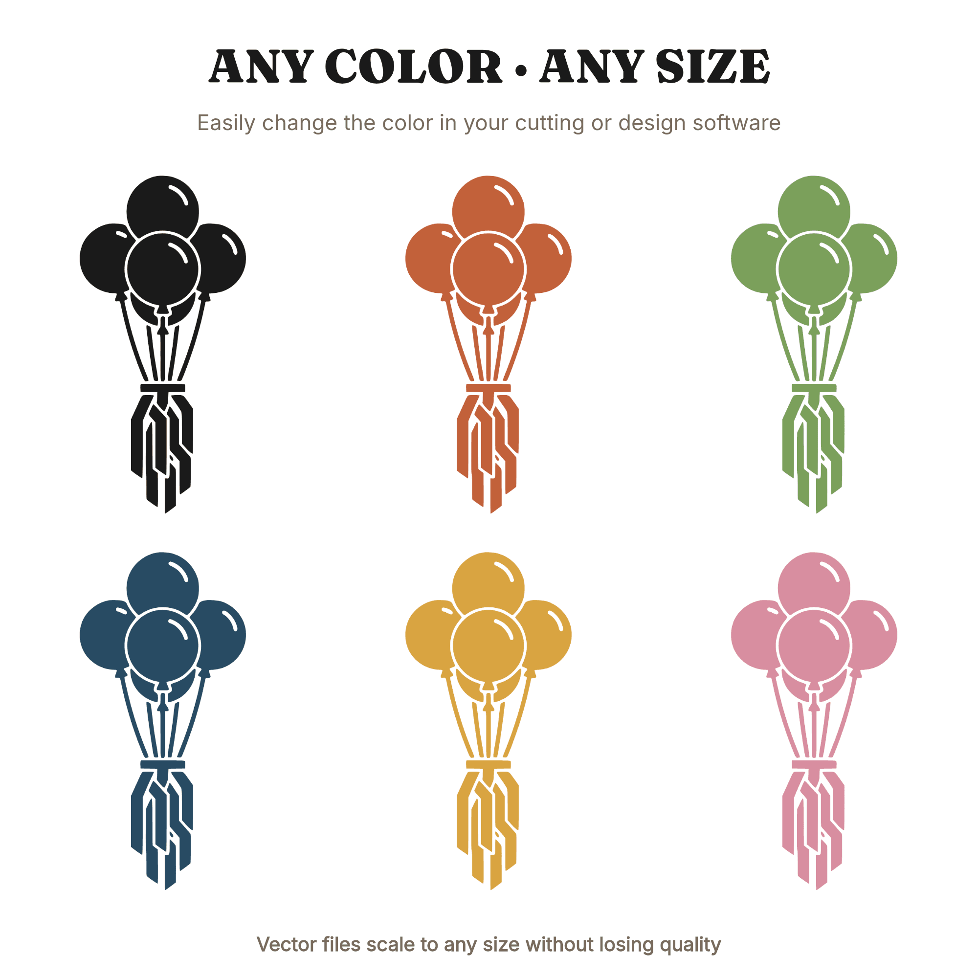 Five Balloon Cluster SVG PNG, Brutalist Geometric Ribbons, Bold Party Celebration Cut File, view 2