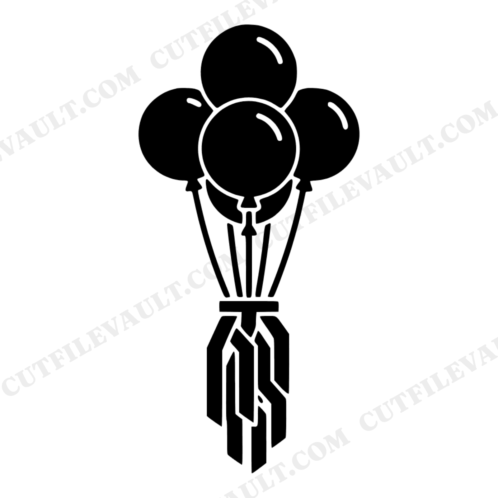 Five Balloon Cluster SVG PNG, Brutalist Geometric Ribbons, Bold Party Celebration Cut File, view 1