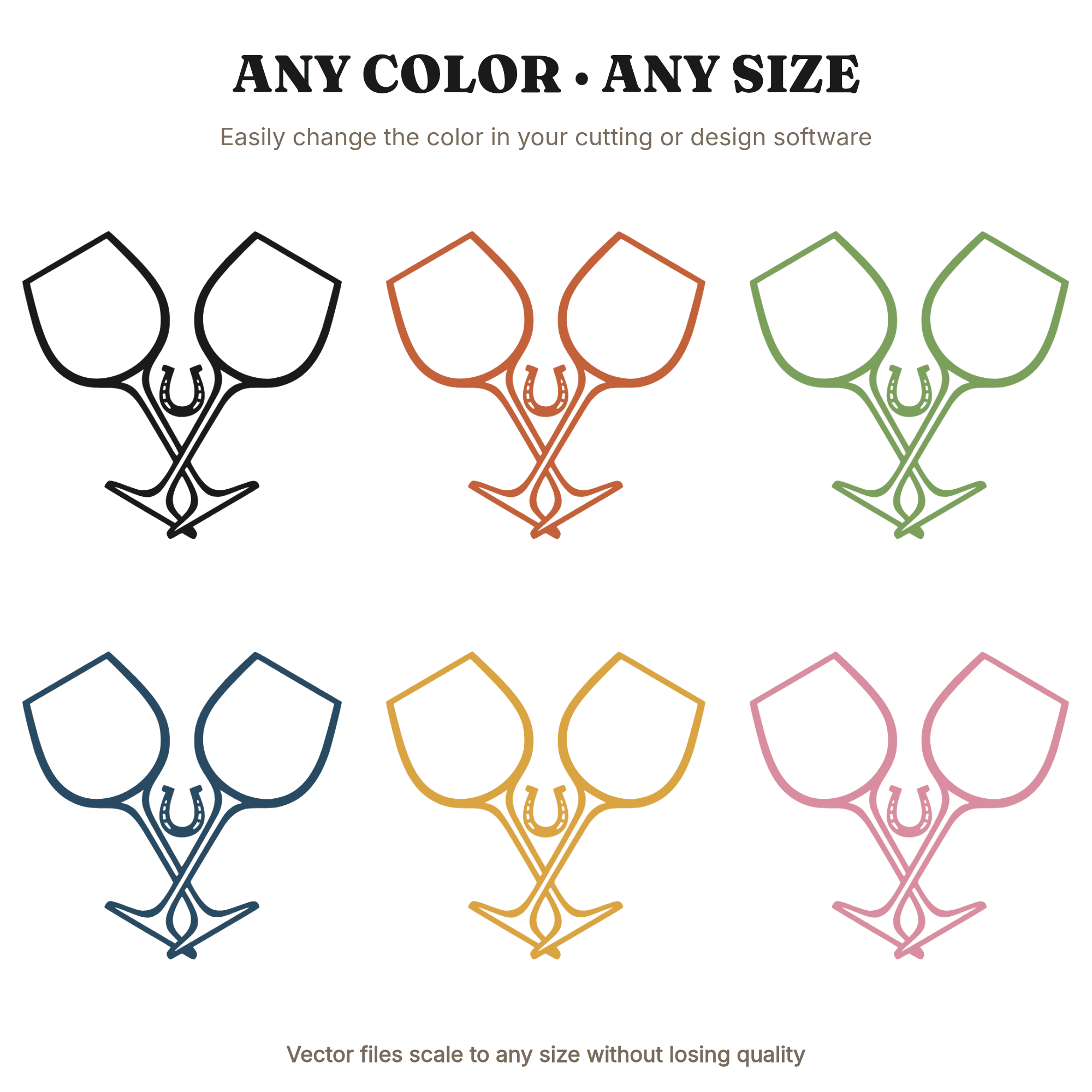 Lucky Toast Wine Glasses SVG PNG, Crossed Wine Glasses with Horseshoe, Irish Wedding Toast Cut File, view 2