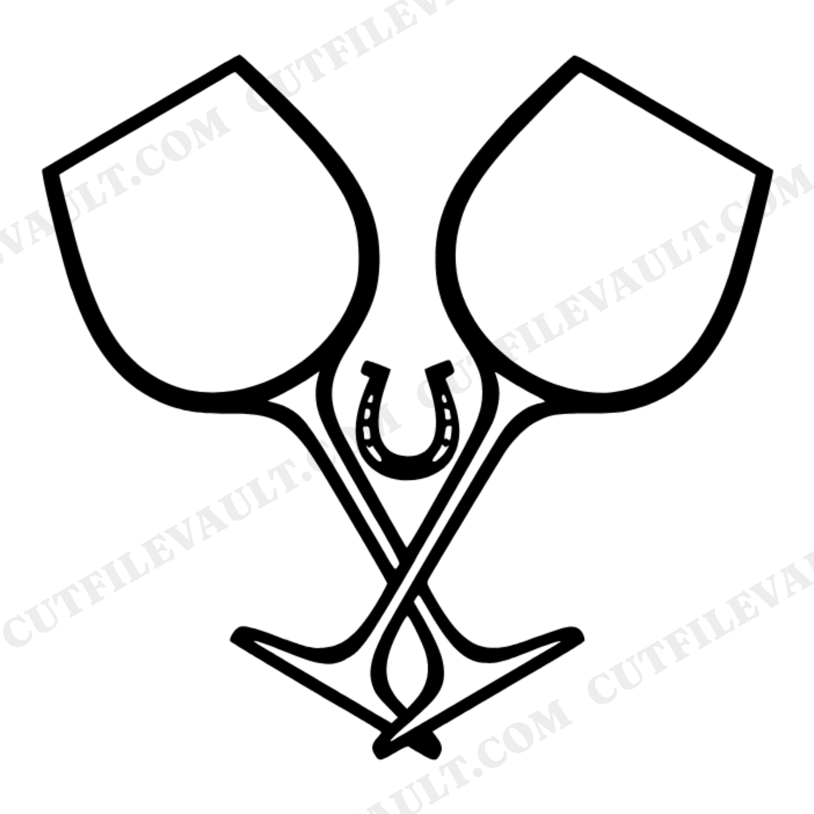 Lucky Toast Wine Glasses SVG PNG, Crossed Wine Glasses with Horseshoe, Irish Wedding Toast Cut File, view 1