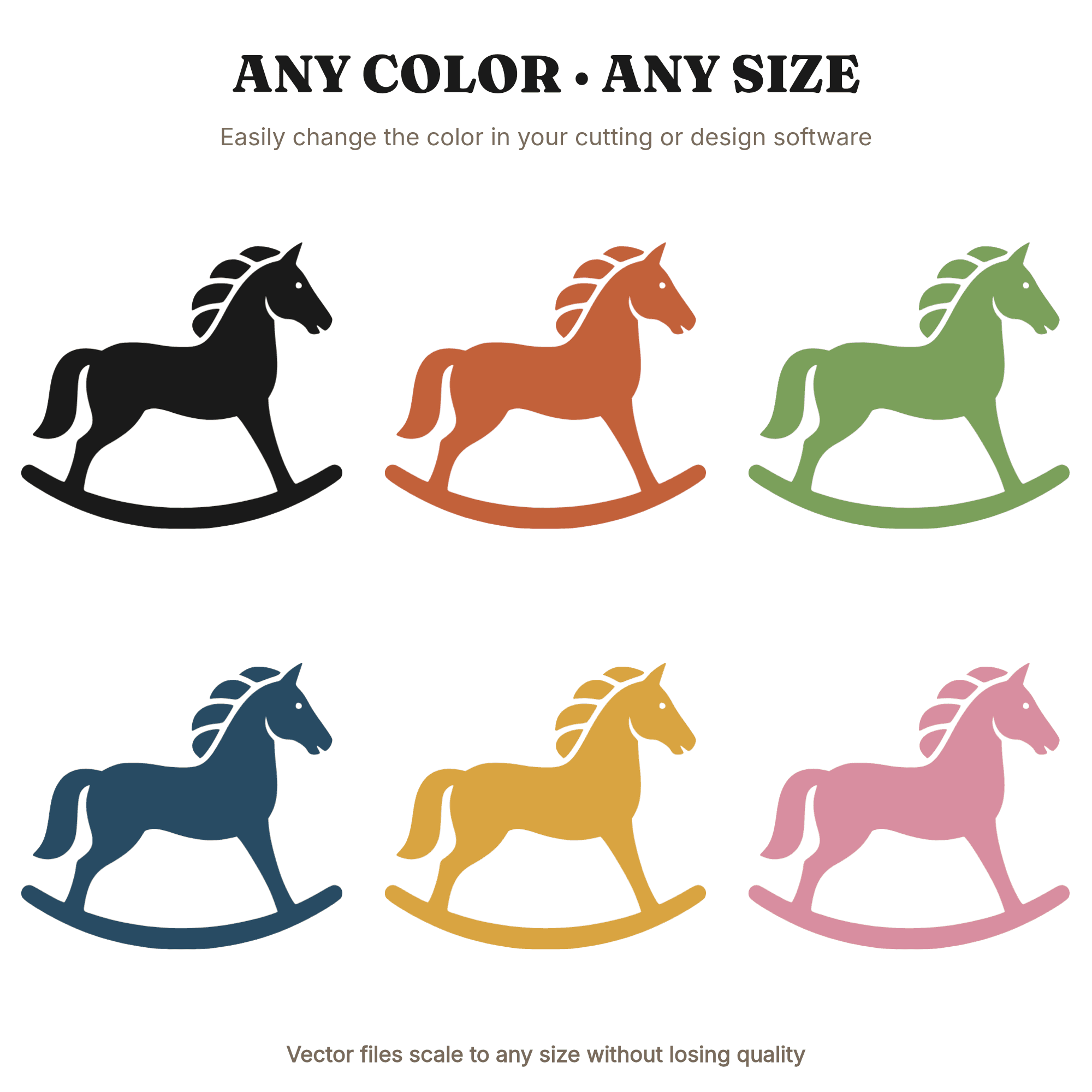 Mid Century Rocking Horse SVG PNG Right Facing Retro 70s Nursery Decor Kids Room Wall Art Cut File, view 2