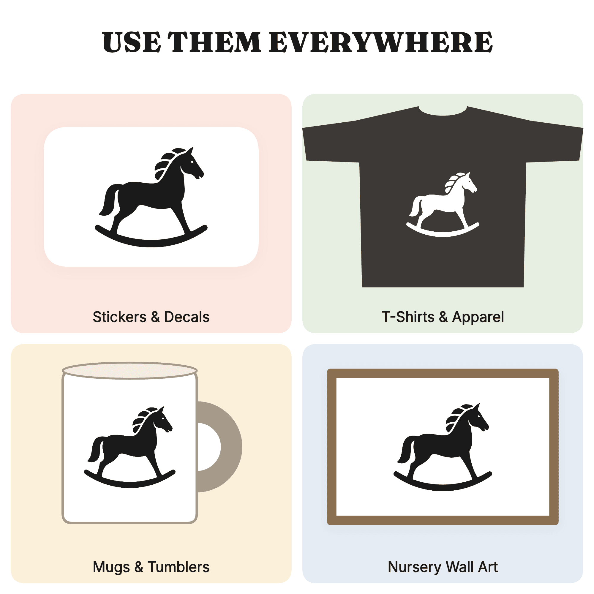 Mid Century Rocking Horse SVG PNG Right Facing Retro 70s Nursery Decor Kids Room Wall Art Cut File, view 3