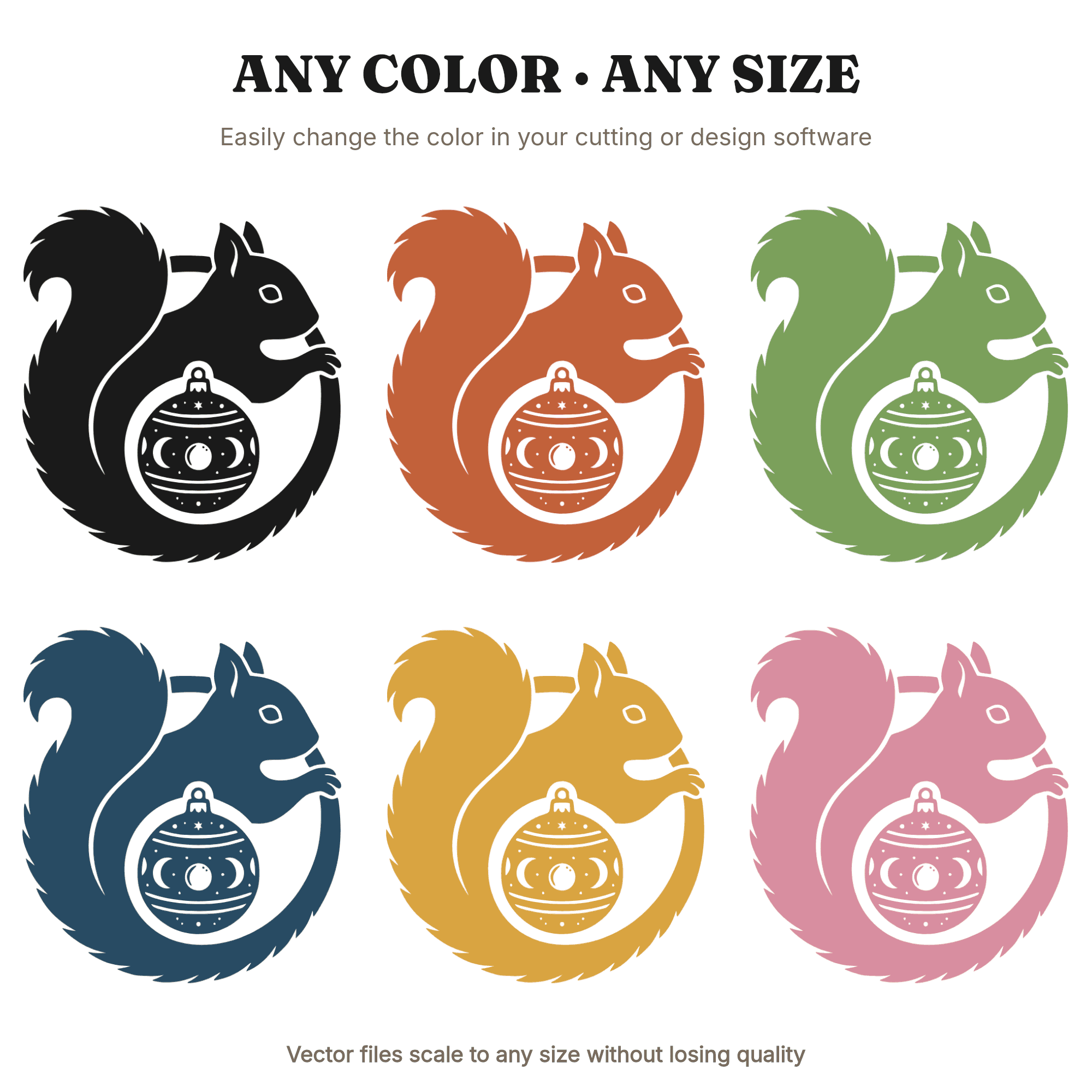 Celestial Squirrel Moon Ornament SVG PNG, Mystical Woodland Christmas Cut File, Stars Phases Design, view 2