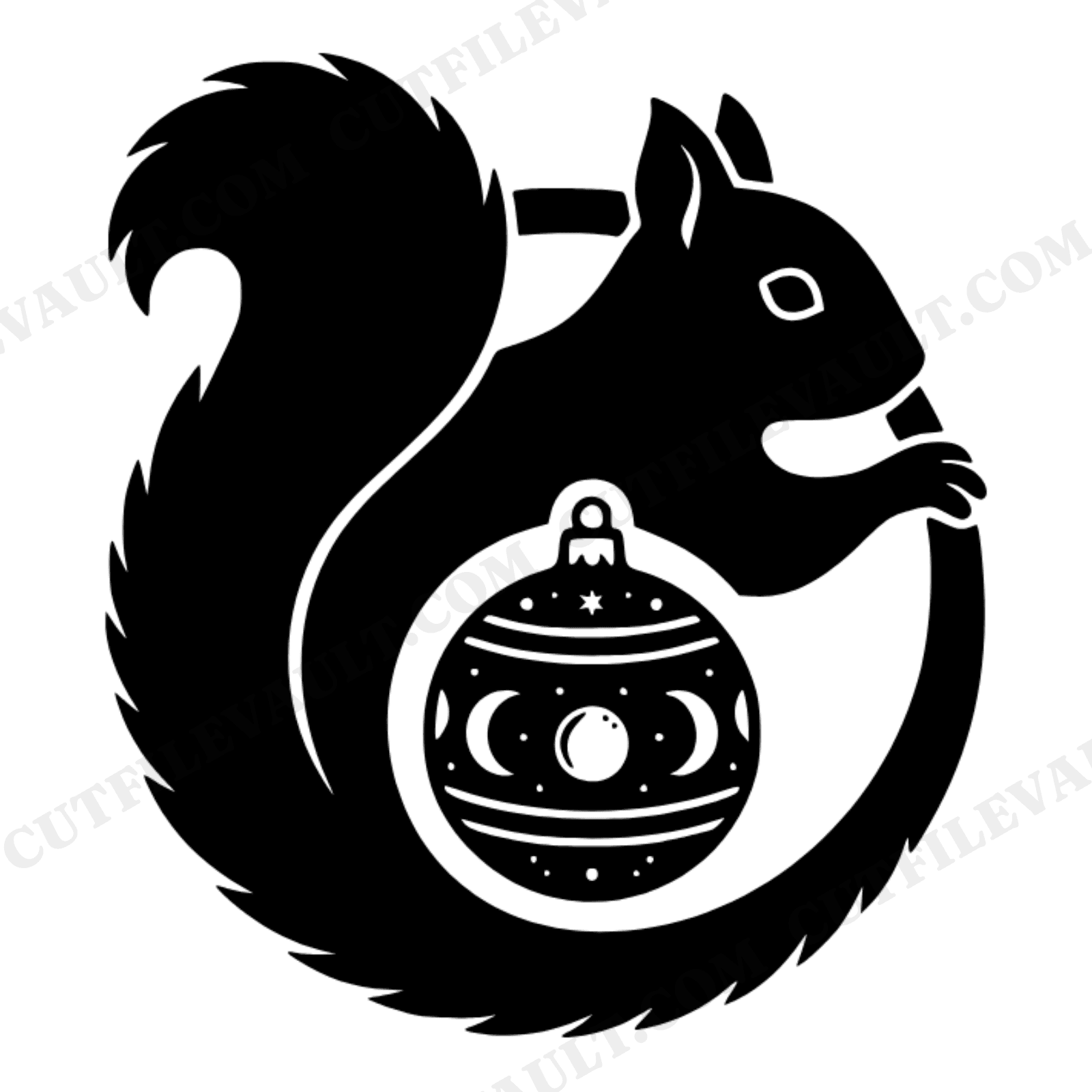 Celestial Squirrel Moon Ornament SVG PNG, Mystical Woodland Christmas Cut File, Stars Phases Design, view 1