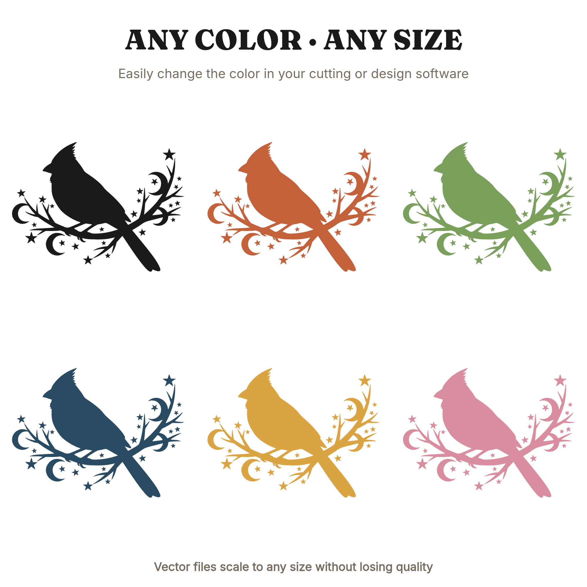 Celestial Cardinal on Crescent Moon SVG PNG, Mystical Winter Bird Branch Cut File for Cricut, view 2
