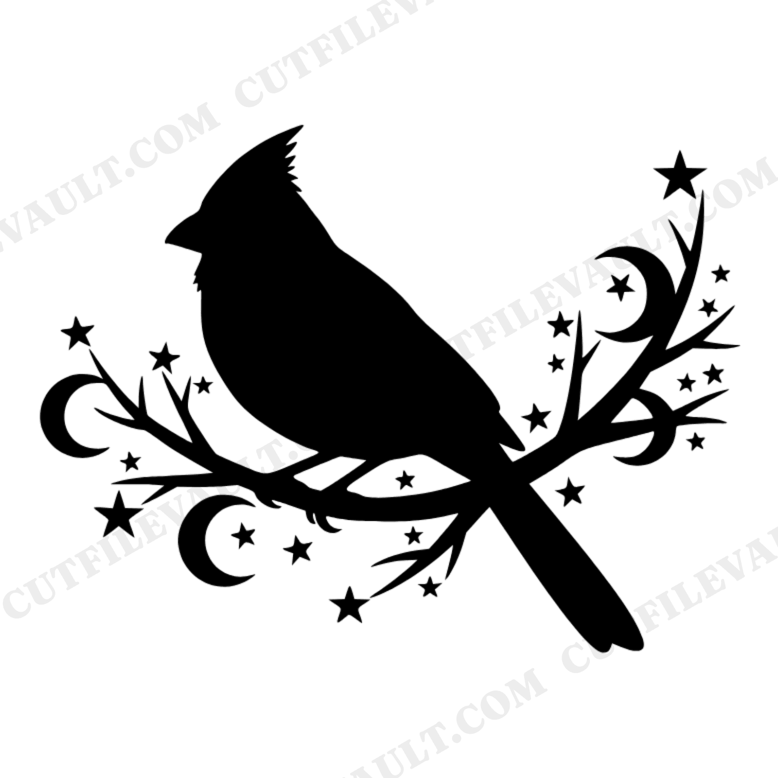 Celestial Cardinal on Crescent Moon SVG PNG, Mystical Winter Bird Branch Cut File for Cricut, view 1