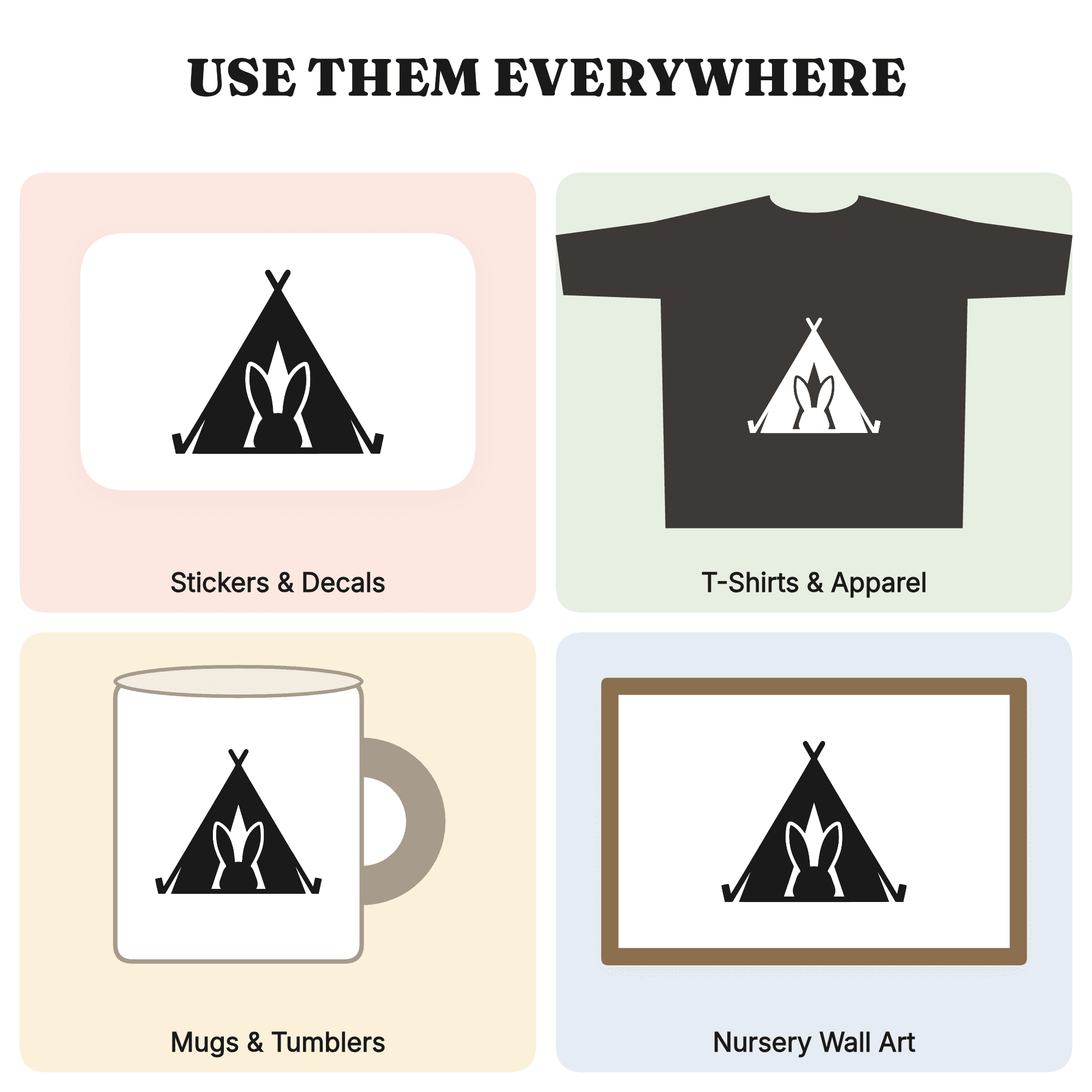 Easter Camping Tent SVG PNG, Bunny Ear Shadow Cut File, Boho Spring Outdoor Cricut Design, view 3