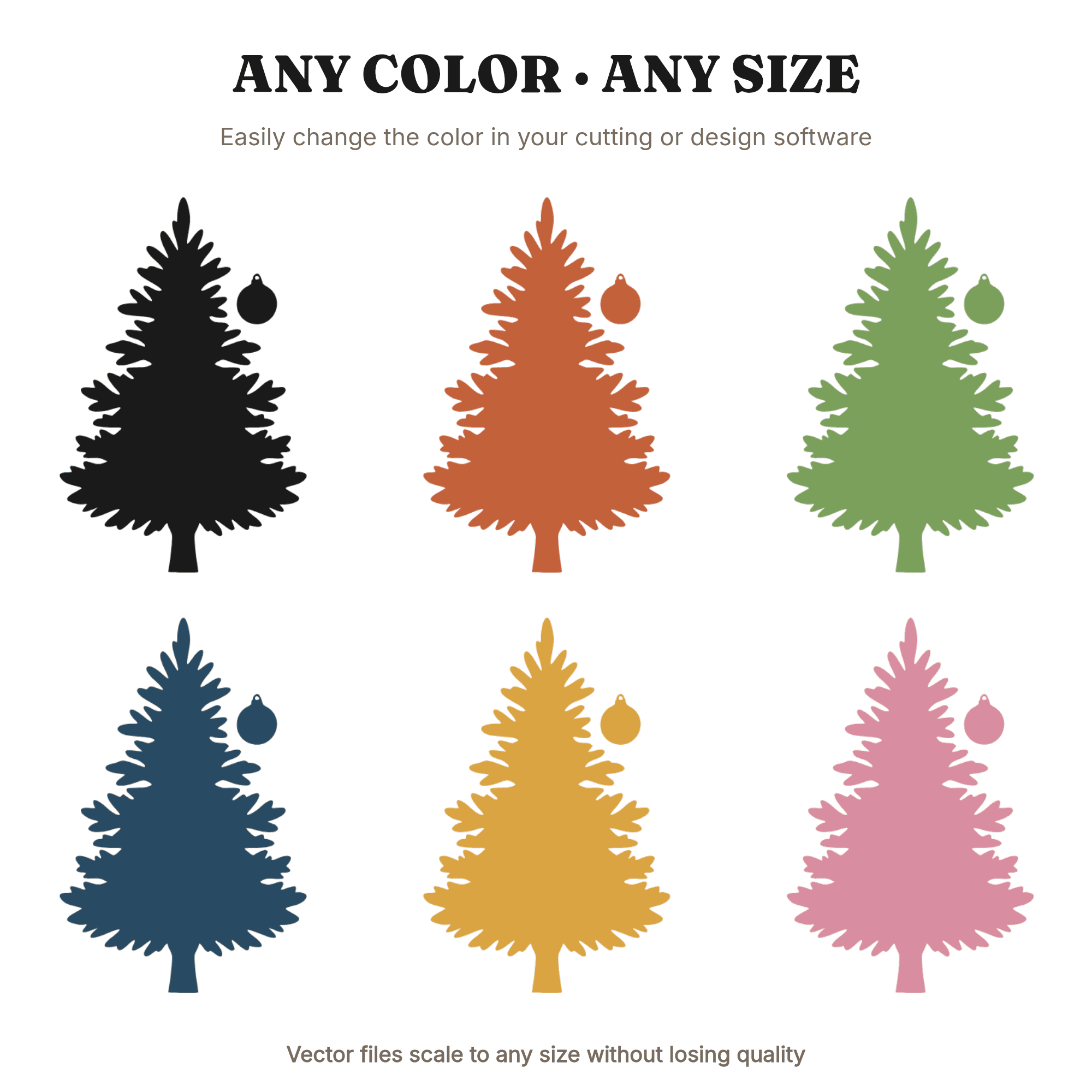 Little Pine Sapling with Ornament SVG PNG, Modern Christmas Tree Cut File for Nursery Decor, view 2