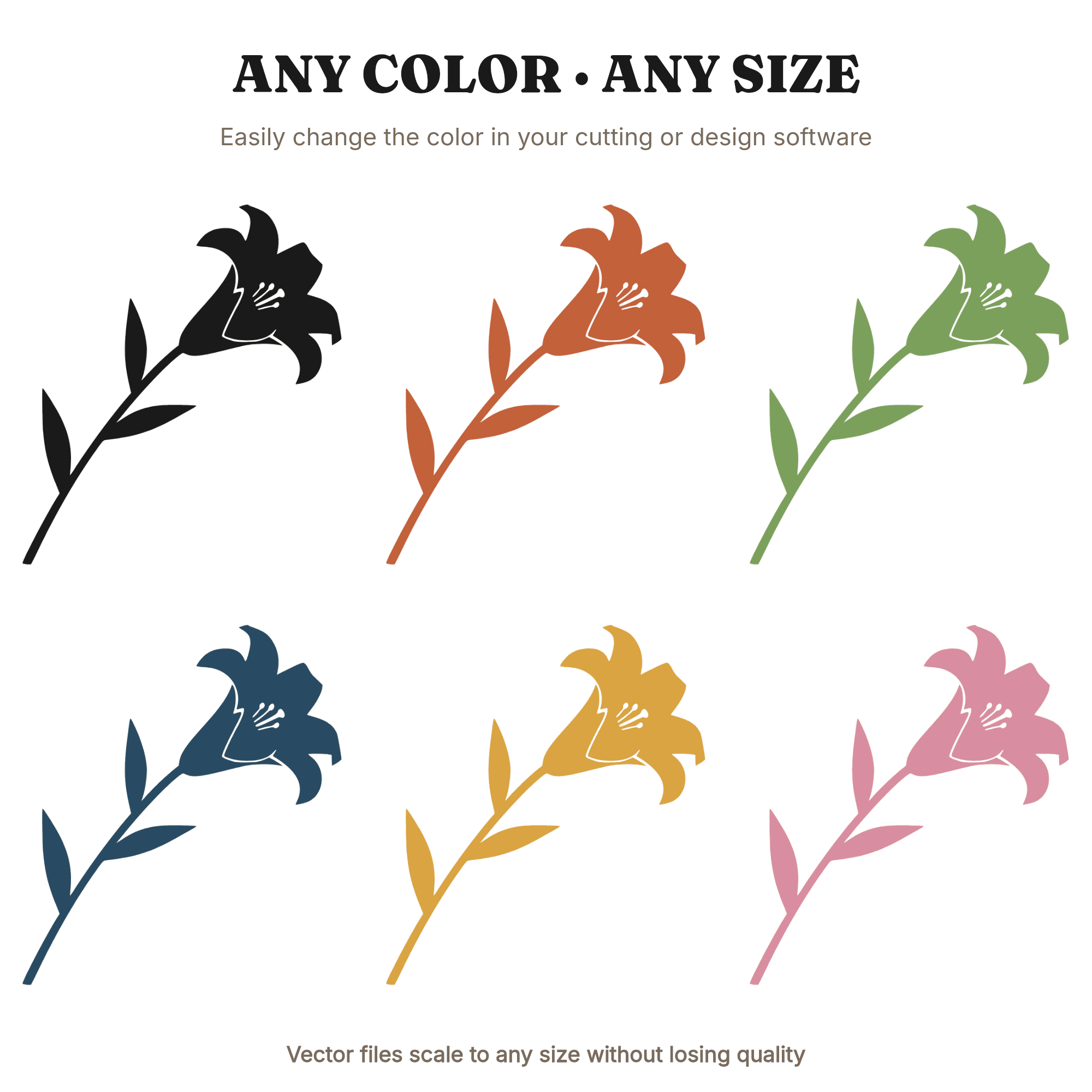 Easter Lily Stem Diagonal Silhouette SVG PNG Cut File Modern Farmhouse Spring Decor Botanical, view 2