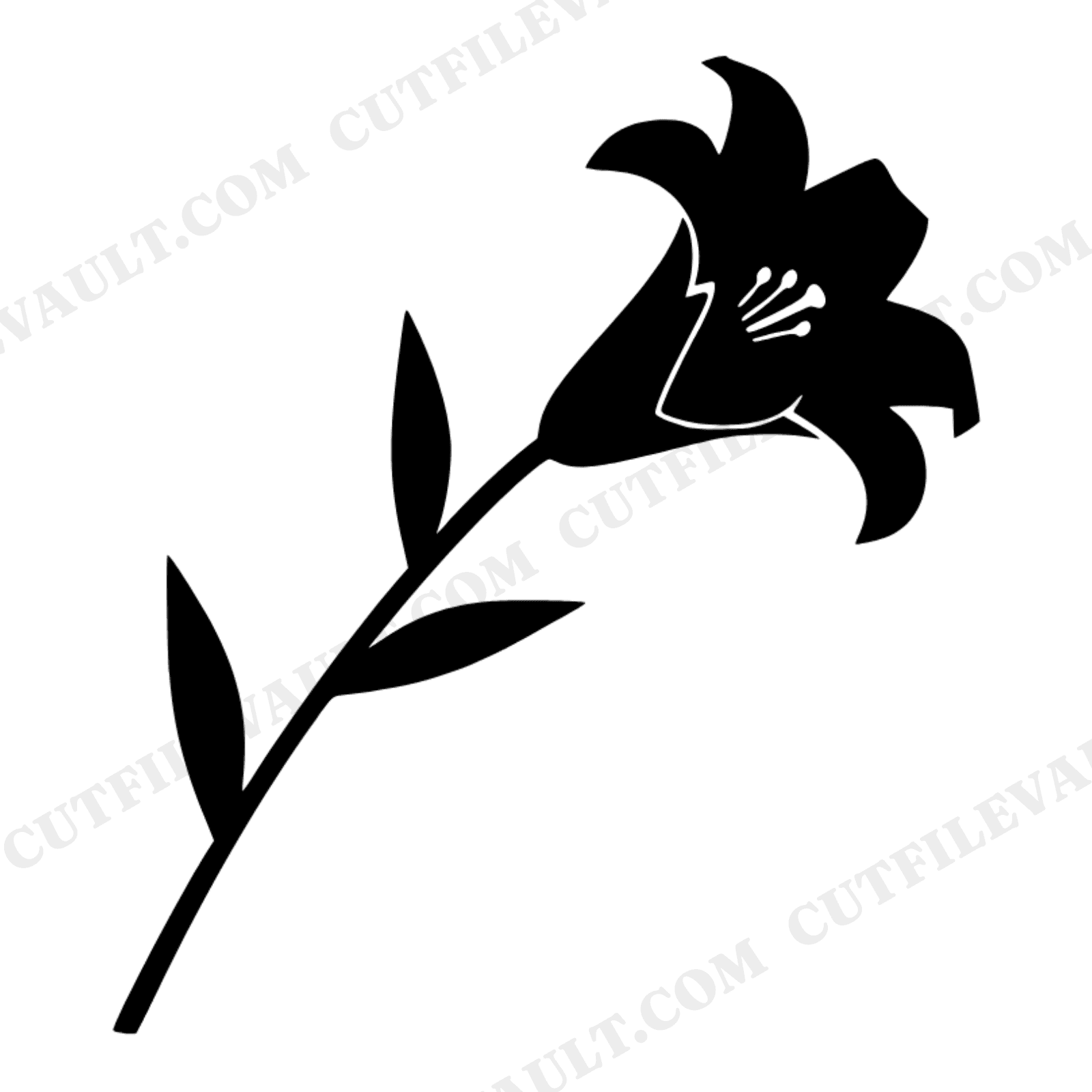 Easter Lily Stem Diagonal Silhouette SVG PNG Cut File Modern Farmhouse Spring Decor Botanical, view 1