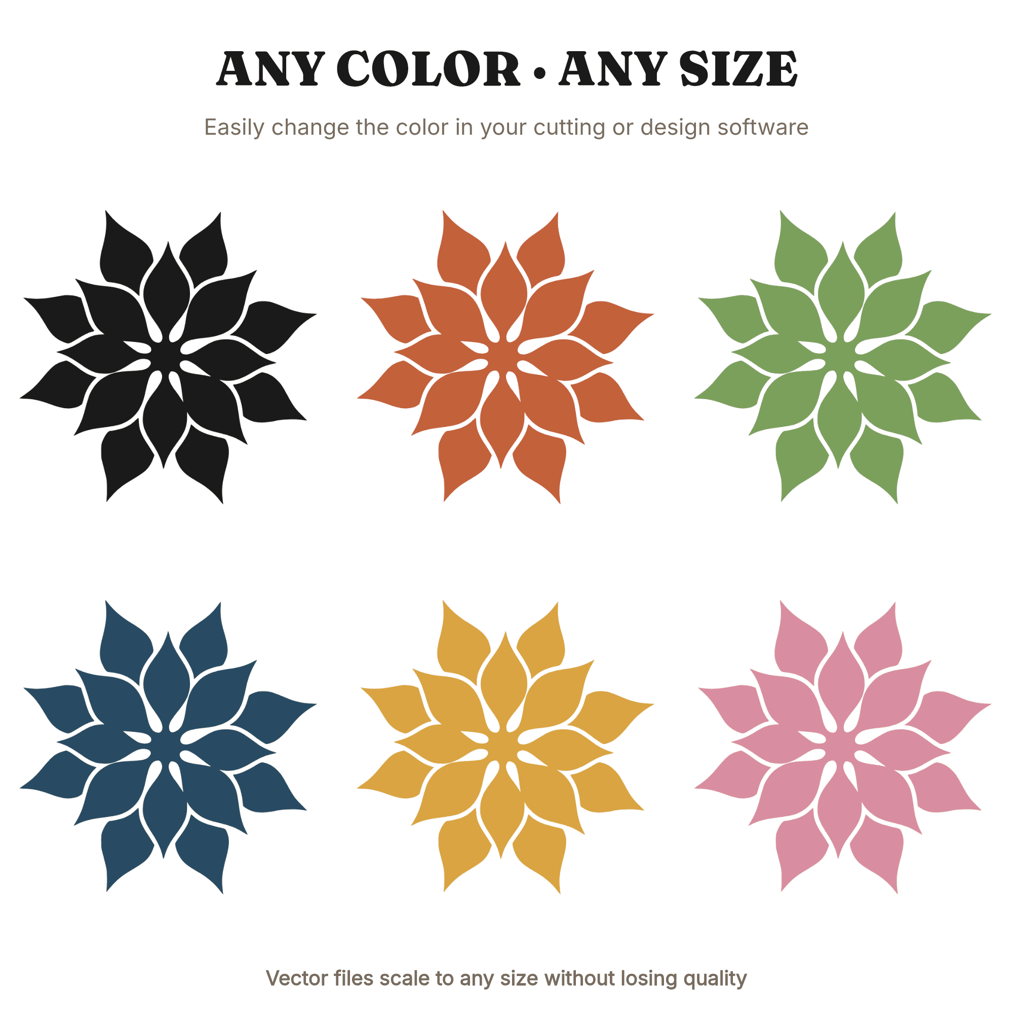 Retro Poinsettia SVG PNG, 1970s Boho Christmas Flower Starburst Silhouette Cut File for Cricut, view 2