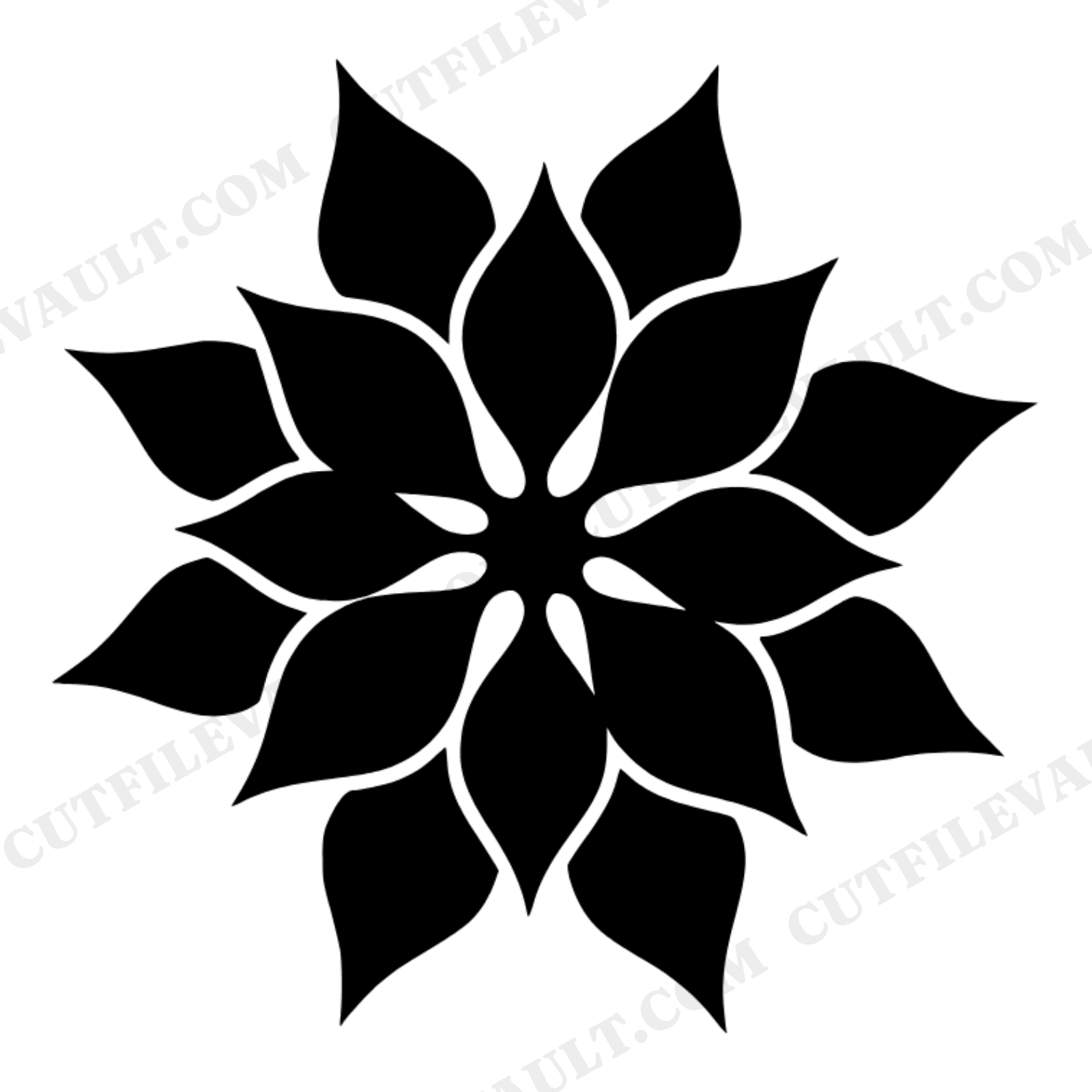 Retro Poinsettia SVG PNG, 1970s Boho Christmas Flower Starburst Silhouette Cut File for Cricut, view 1