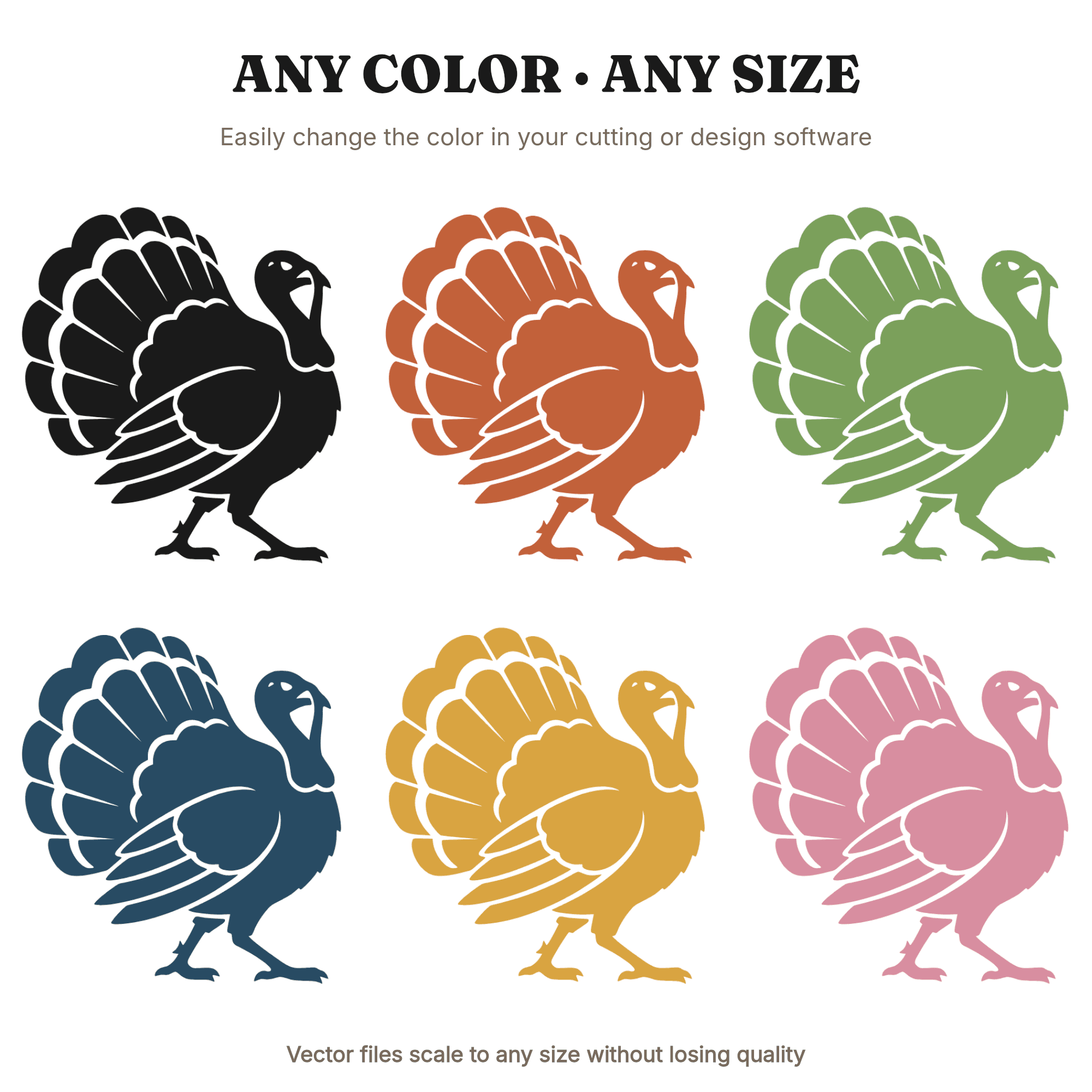Groovy Turkey SVG PNG Retro 70s Thanksgiving Mascot Cut File with Wave Pattern Tail Feathers, view 2