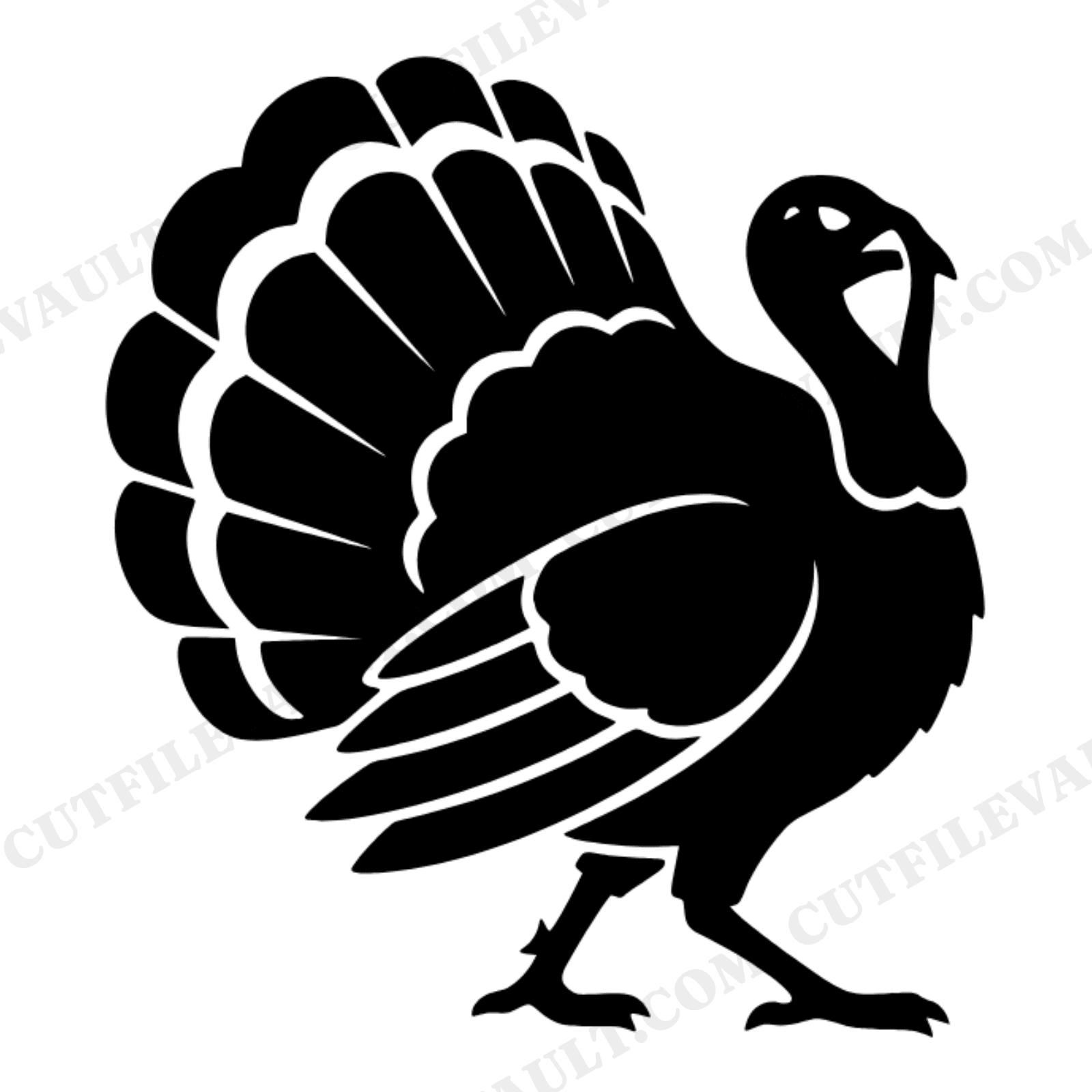 Groovy Turkey SVG PNG Retro 70s Thanksgiving Mascot Cut File with Wave Pattern Tail Feathers, view 1