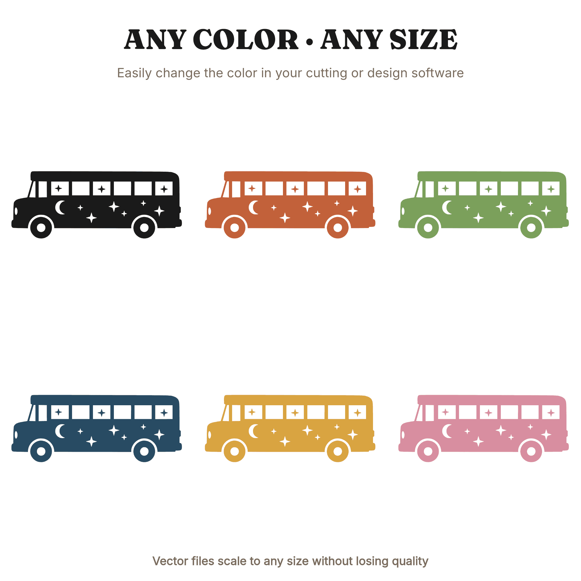 Mid Century School Bus SVG PNG with Moon and Stars, Celestial Back to School Cut File for Cricut, view 2