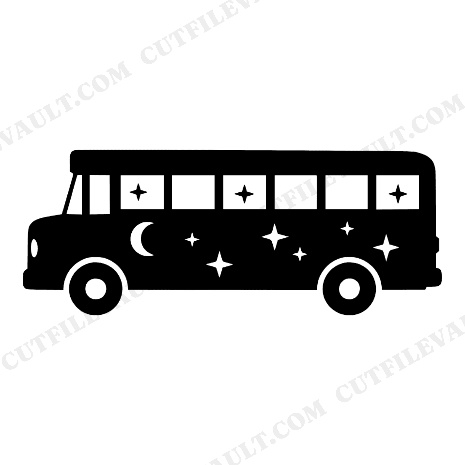 Mid Century School Bus SVG PNG with Moon and Stars, Celestial Back to School Cut File for Cricut, view 1