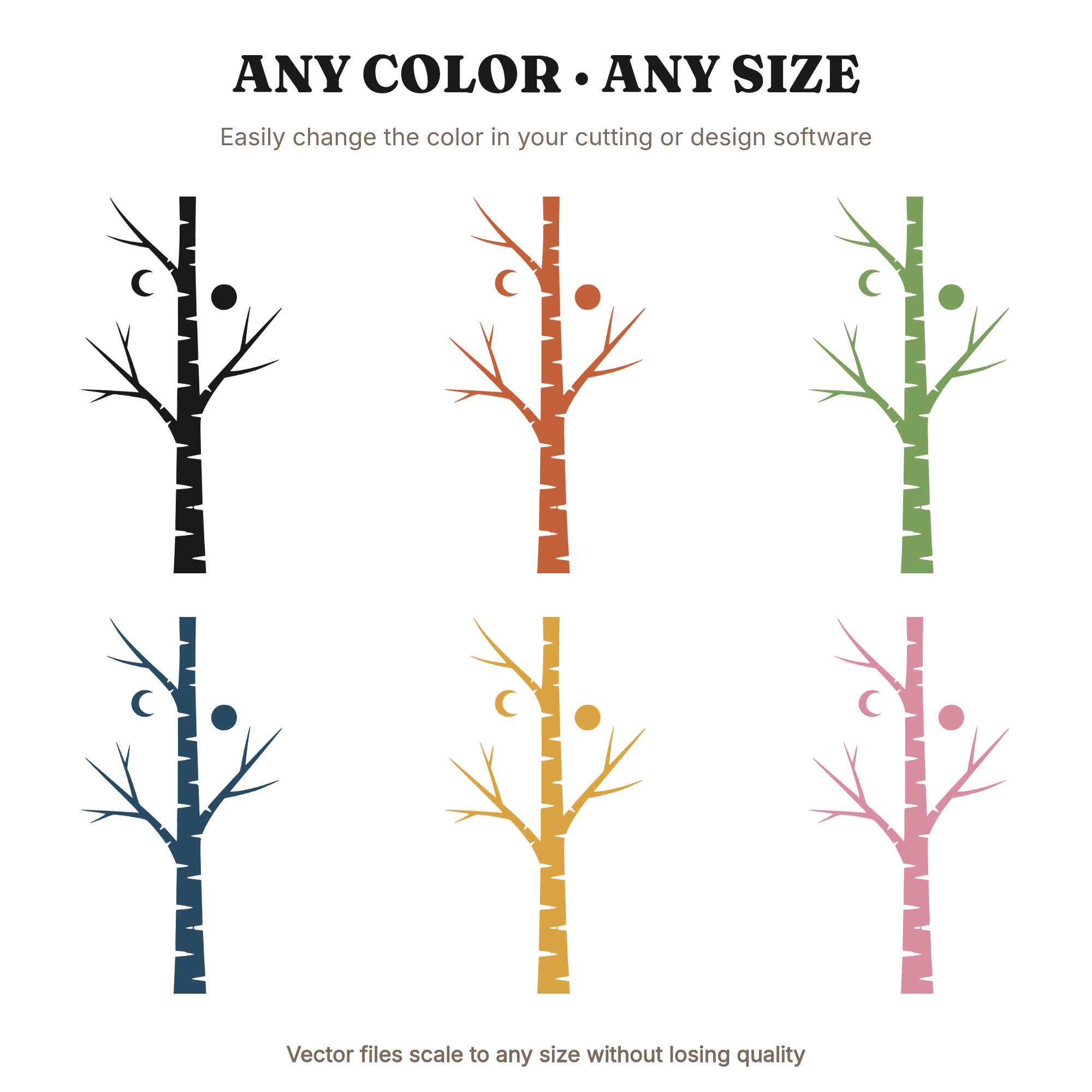 Celestial Birch Tree SVG with Moon Phases PNG, Mystical Nature Cut File, Fall Harvest Wall Art, view 2