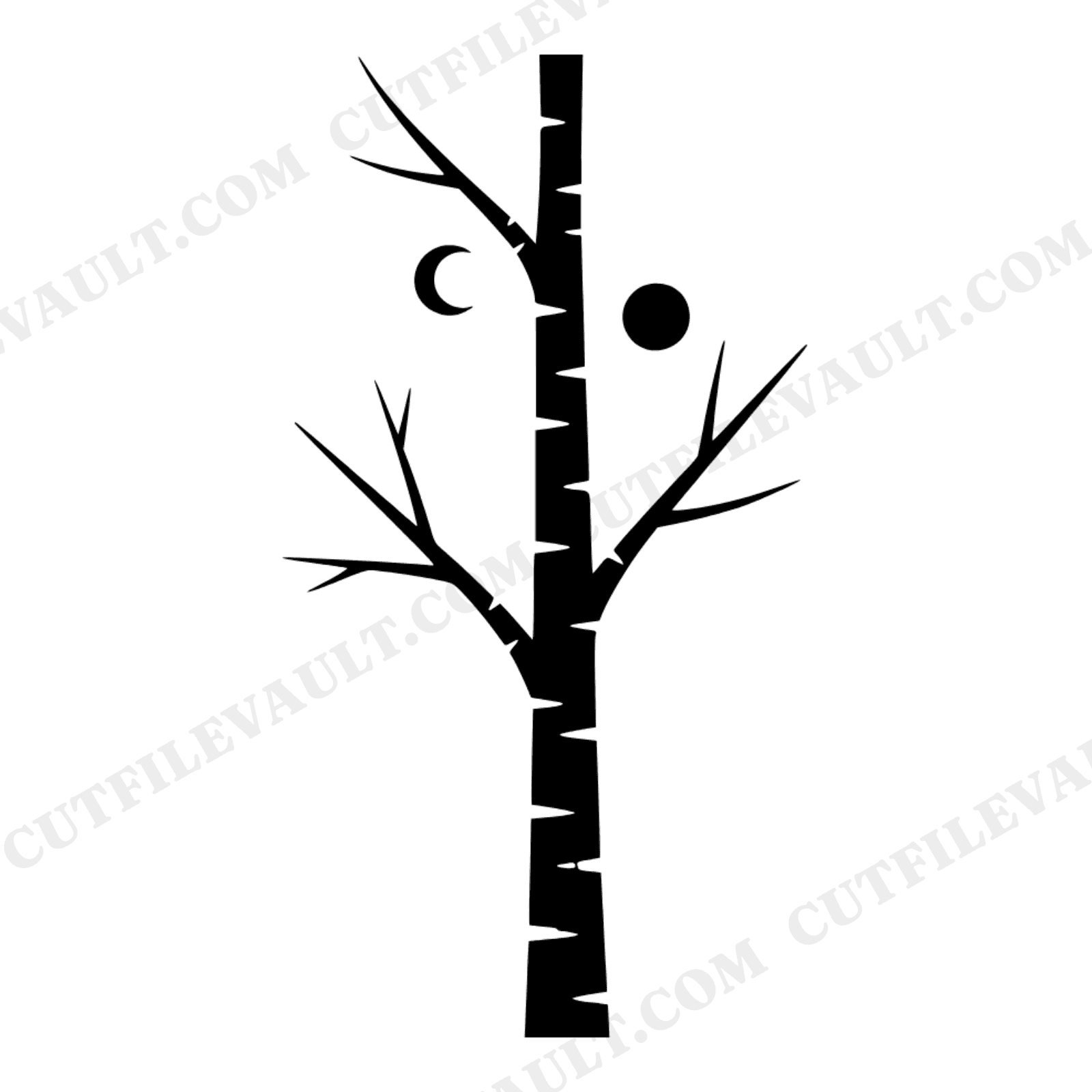 Celestial Birch Tree SVG with Moon Phases PNG, Mystical Nature Cut File, Fall Harvest Wall Art, view 1