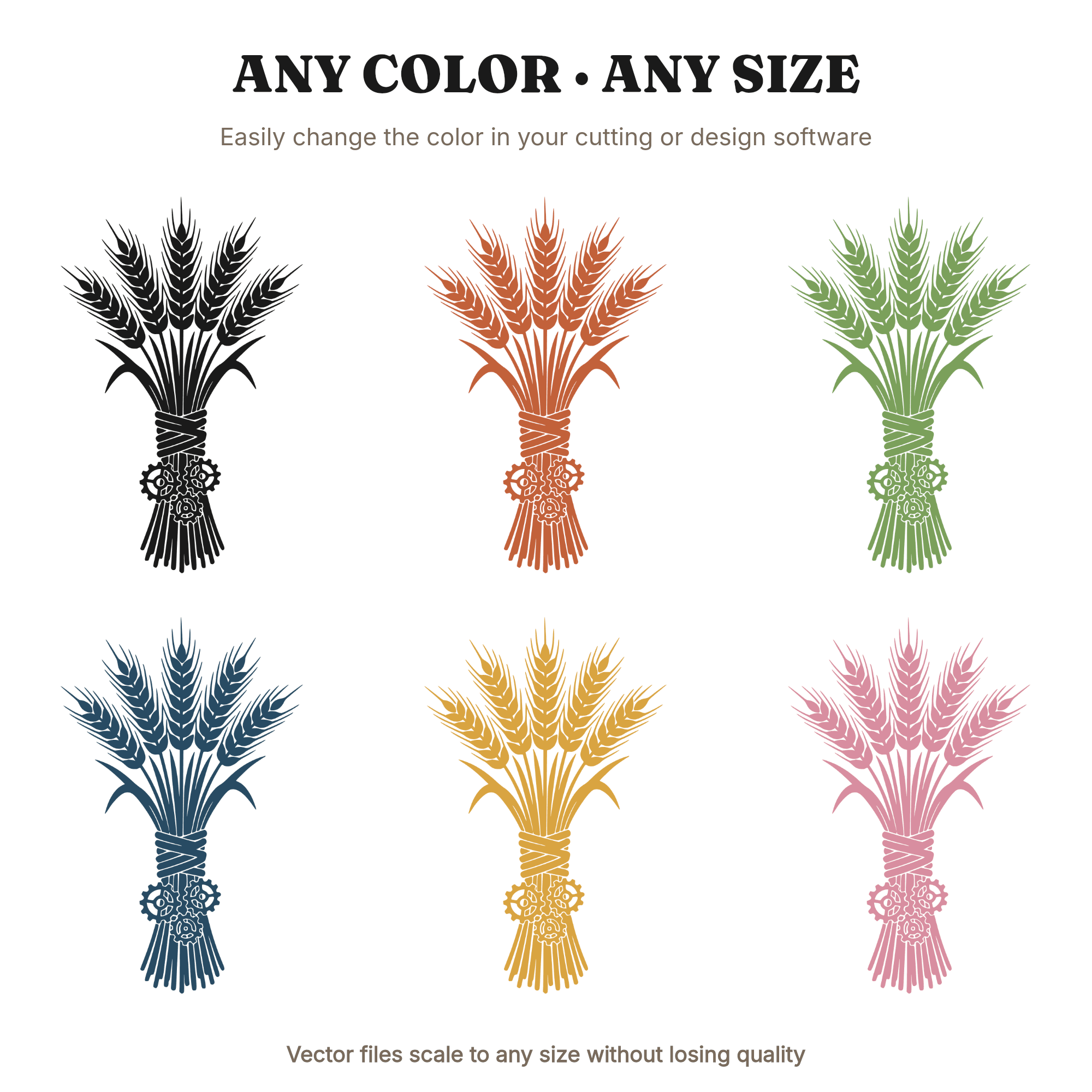 Harvest Wheat Bundle with Steampunk Gears SVG PNG Cut File Autumn Equinox Cottagecore Design, view 2