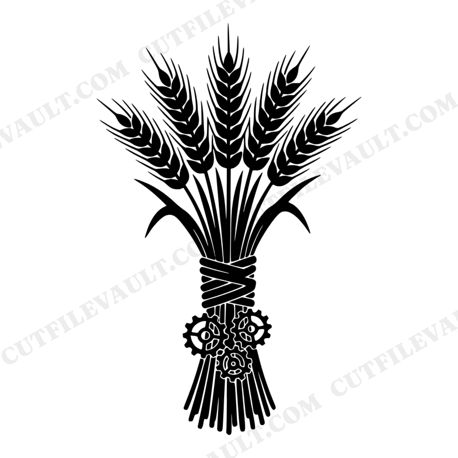 Harvest Wheat Bundle with Steampunk Gears SVG PNG Cut File Autumn Equinox Cottagecore Design, view 1