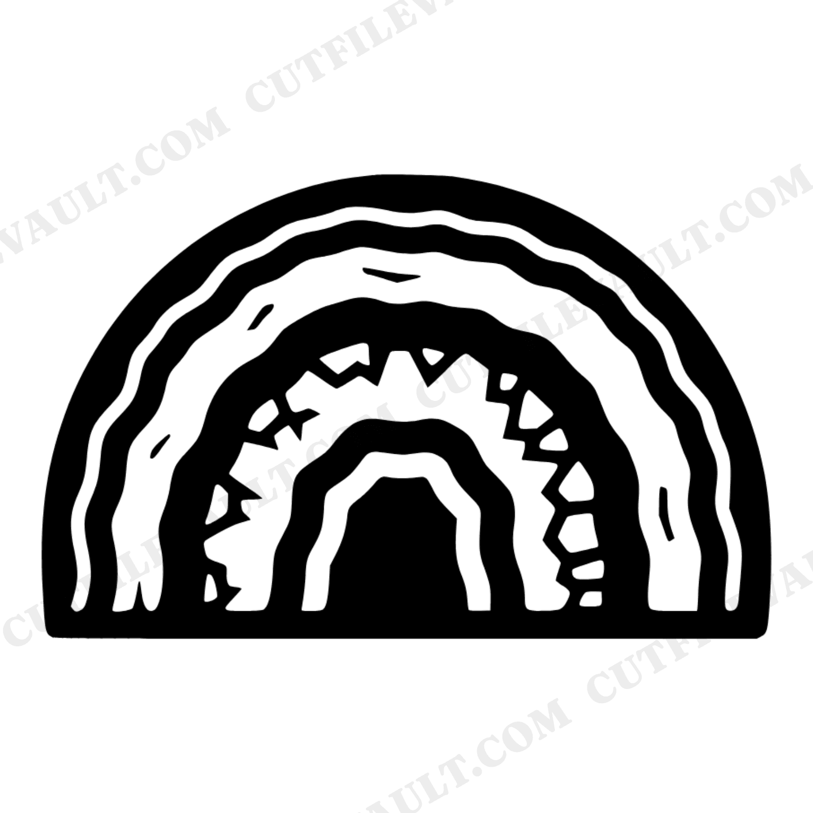 Vintage Geode Half Circle SVG PNG, Layered Crystal Cross Section Cut File, Botanical Gemstone Design, view 1