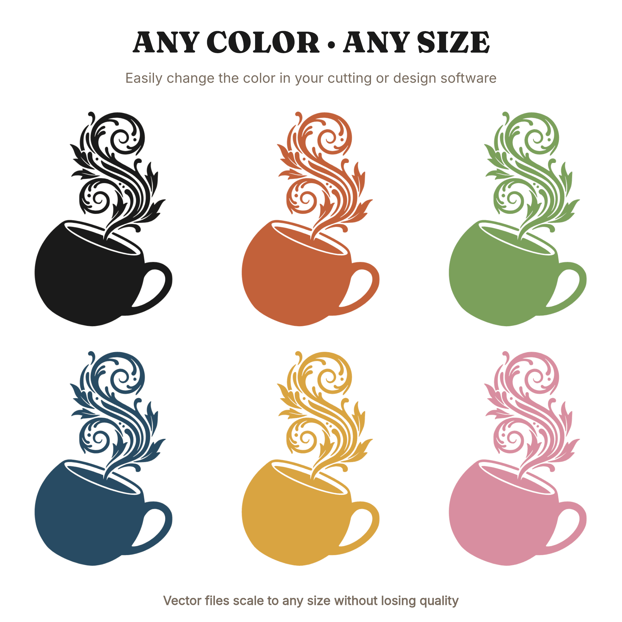 Tilted Pumpkin Spice Coffee Mug SVG PNG with Steam Swirls, Vintage Farmhouse Fall Kitchen Wall Art, view 2