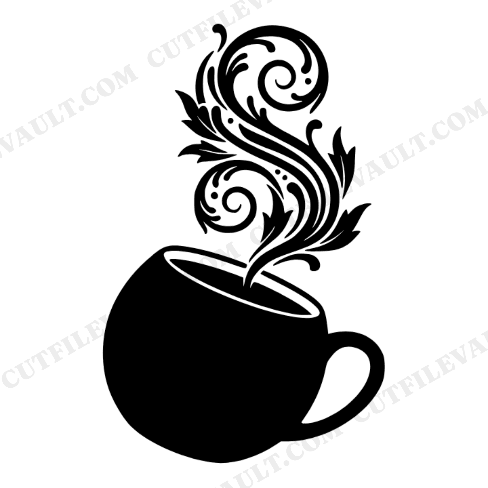 Tilted Pumpkin Spice Coffee Mug SVG PNG with Steam Swirls, Vintage Farmhouse Fall Kitchen Wall Art, view 1