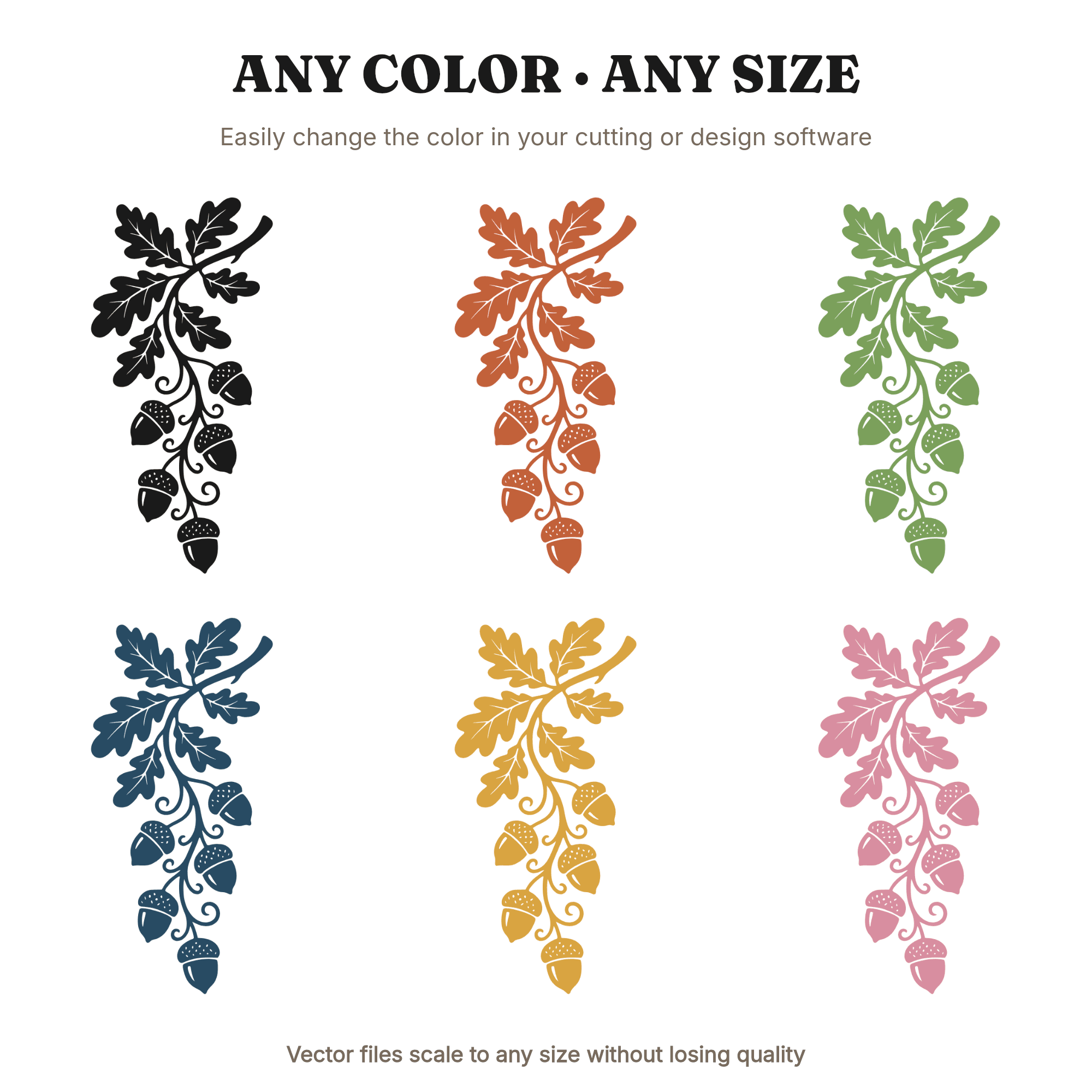 Mystical Acorn Cascade Oak Branch SVG PNG Retro 70s Wave Autumn Woodland Silhouette Cut File, view 2