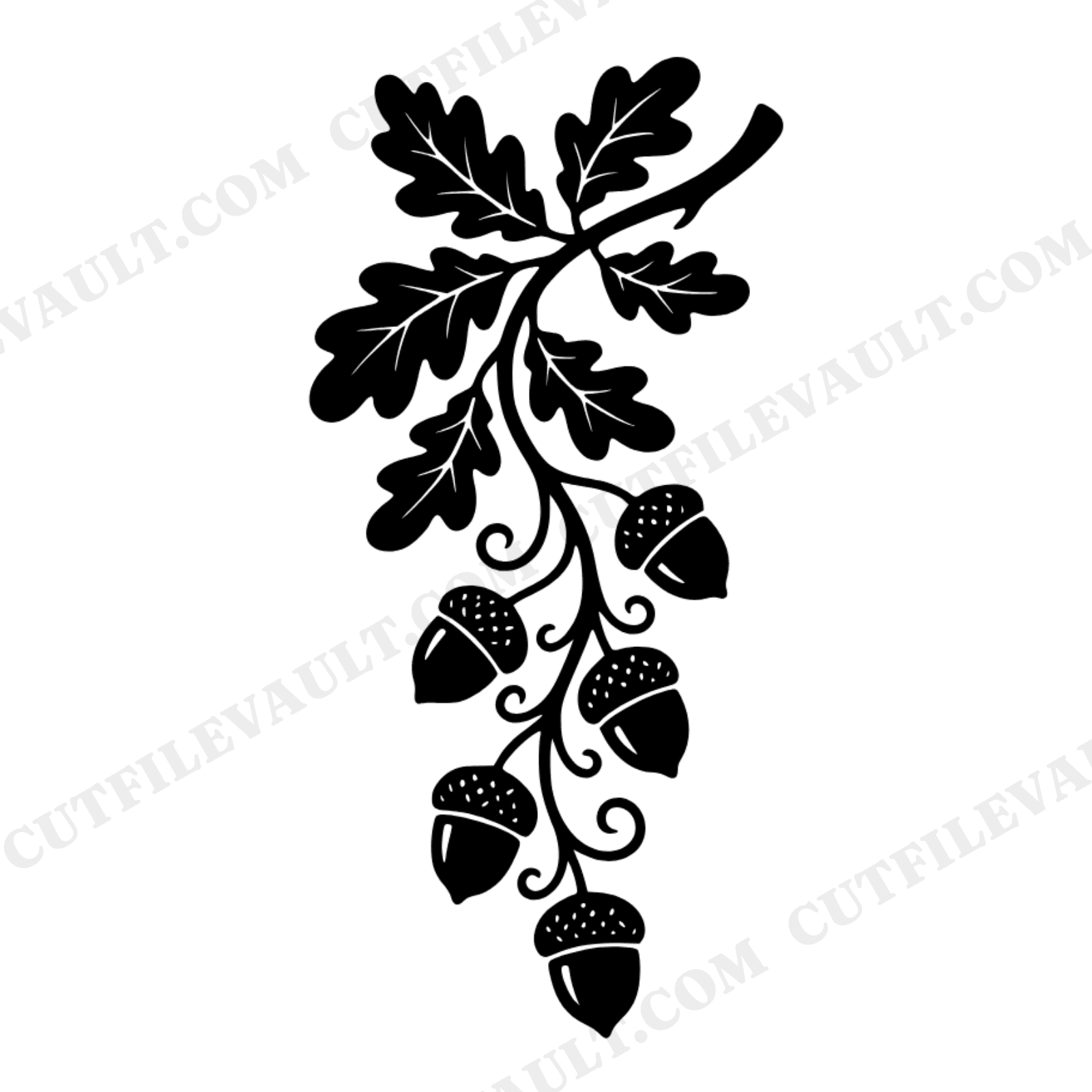 Mystical Acorn Cascade Oak Branch SVG PNG Retro 70s Wave Autumn Woodland Silhouette Cut File, view 1