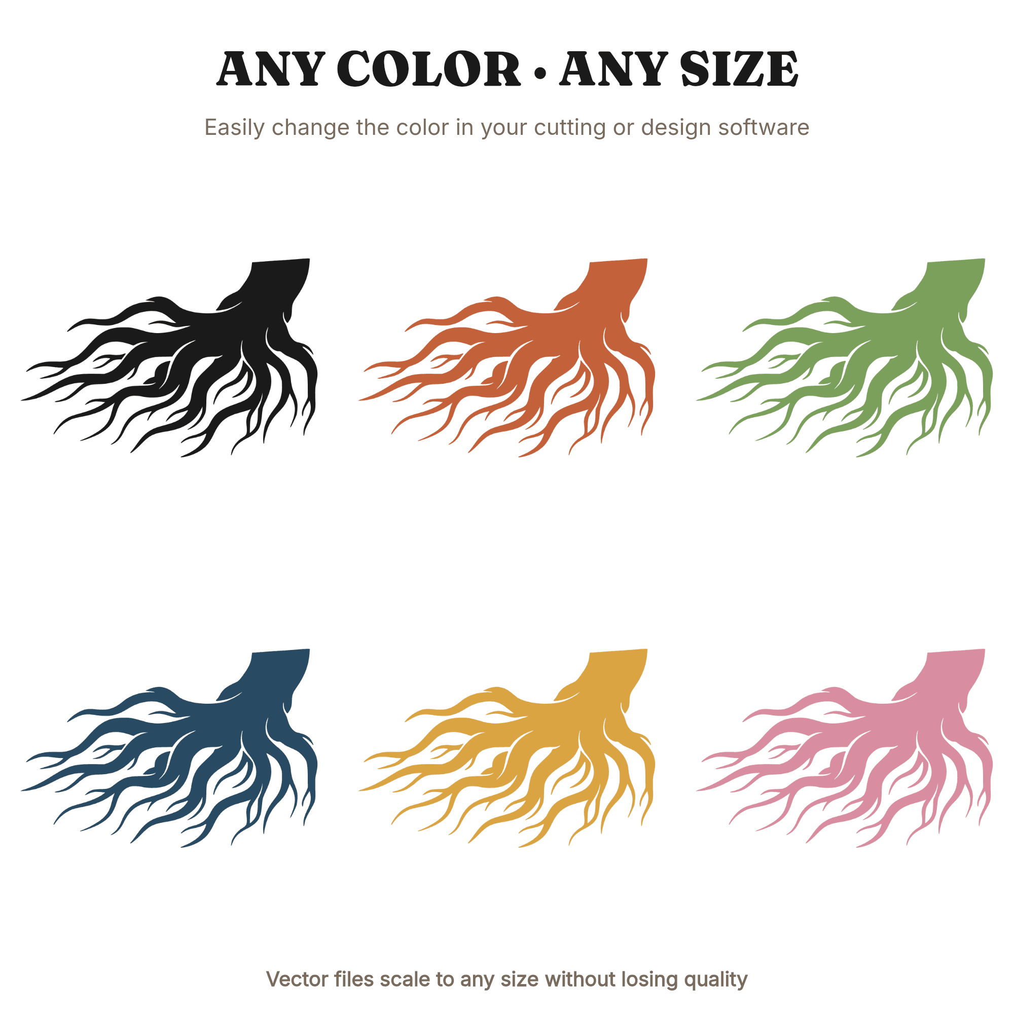 Gnarled Root System SVG PNG, Retro 70s Halloween Tree Roots Cut File, Spooky Tendrils Design, view 2