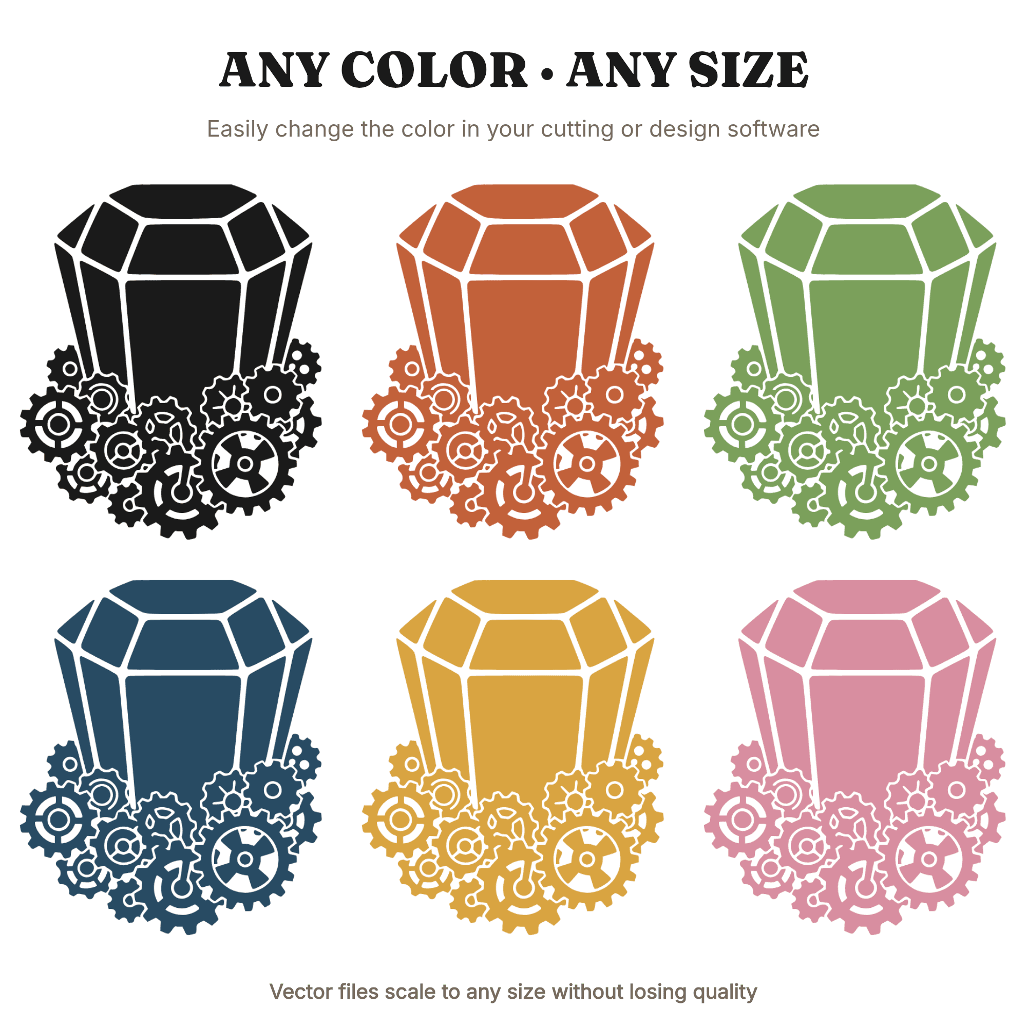 Emerald Cut Gemstone SVG PNG, Steampunk Gear Base, Retro 70s Wave Design Cut File, view 2