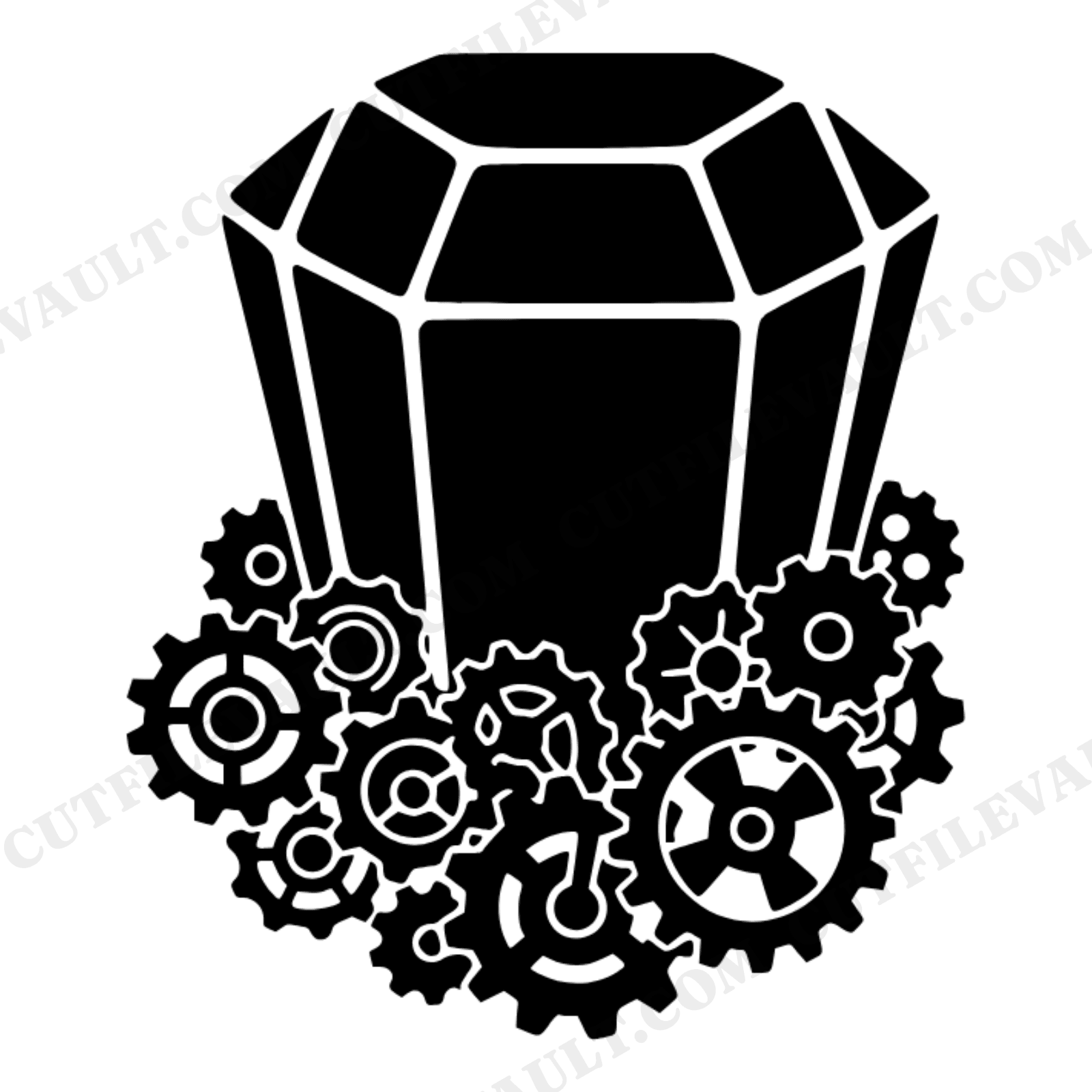Emerald Cut Gemstone SVG PNG, Steampunk Gear Base, Retro 70s Wave Design Cut File, view 1