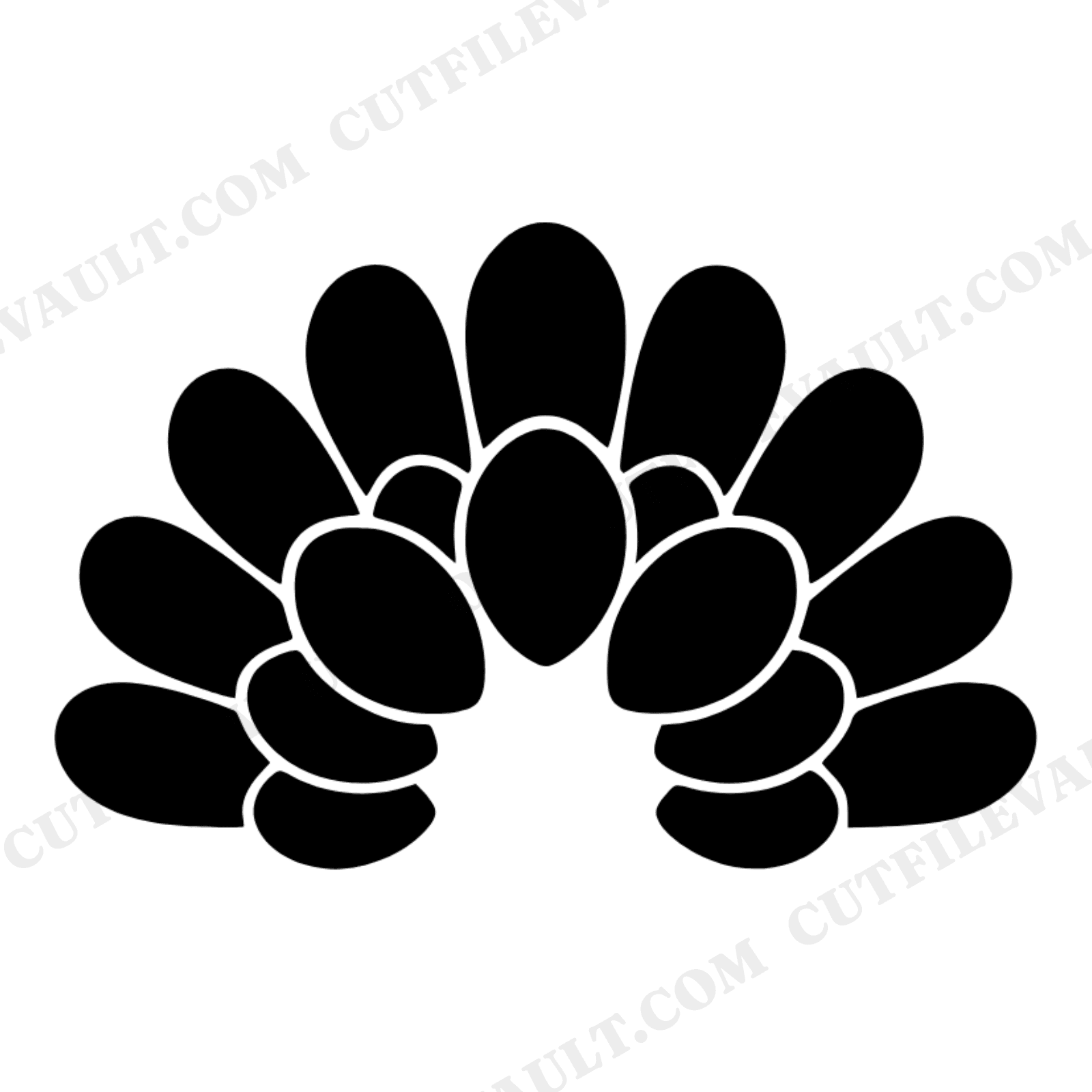 Thanksgiving Turkey Tail Fan Wreath SVG PNG, Vintage Botanical Feather Silhouette Cut File, view 1