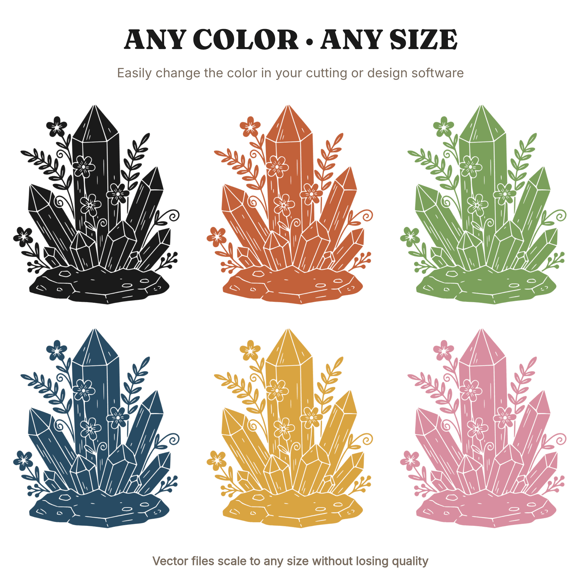 Crystal Garden Cluster SVG PNG, Cottagecore Floral with Wildflower, Mystical Nature Cut File, view 2