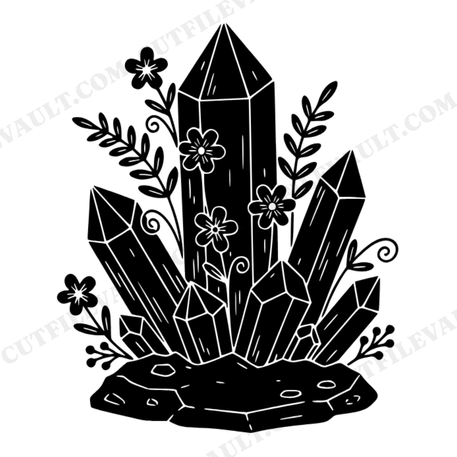Crystal Garden Cluster SVG PNG, Cottagecore Floral with Wildflower, Mystical Nature Cut File, view 1