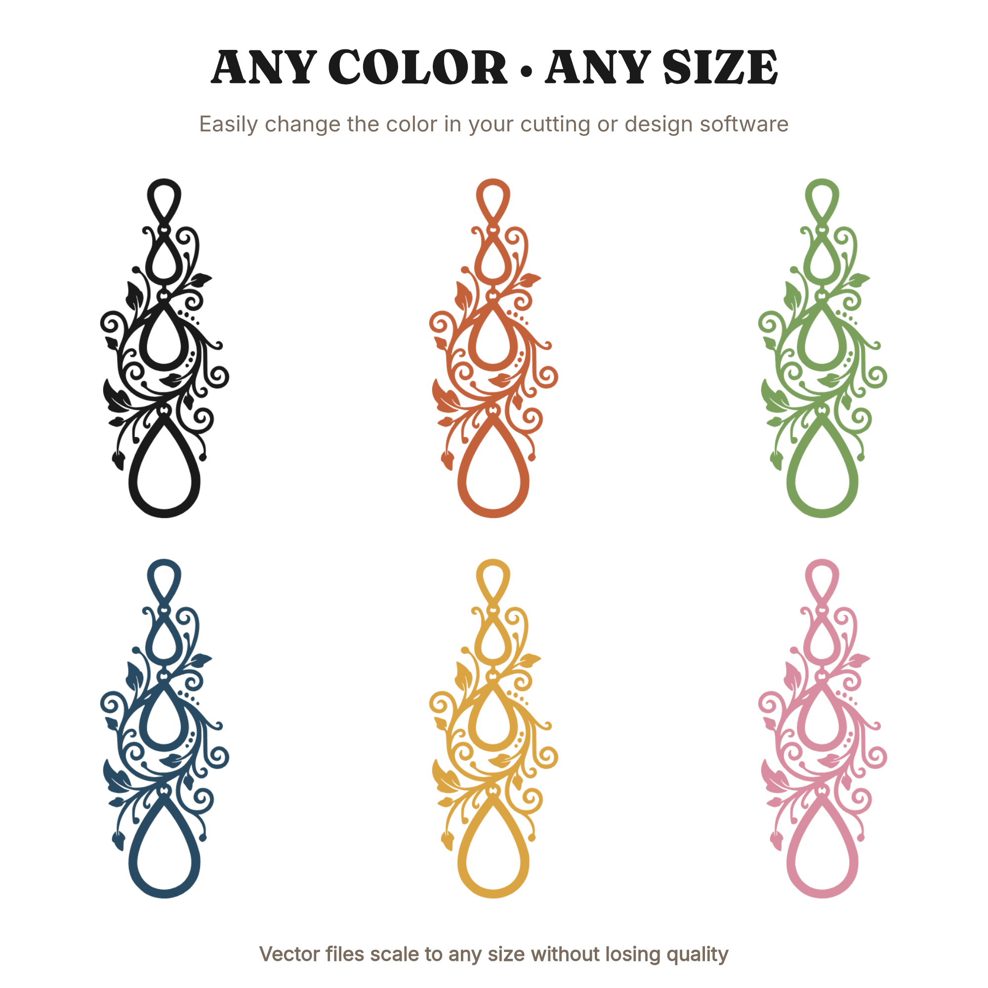 Cascading Gemstone Earring SVG PNG, Vintage Botanical Teardrop Jewelry Silhouette Cut File, view 2