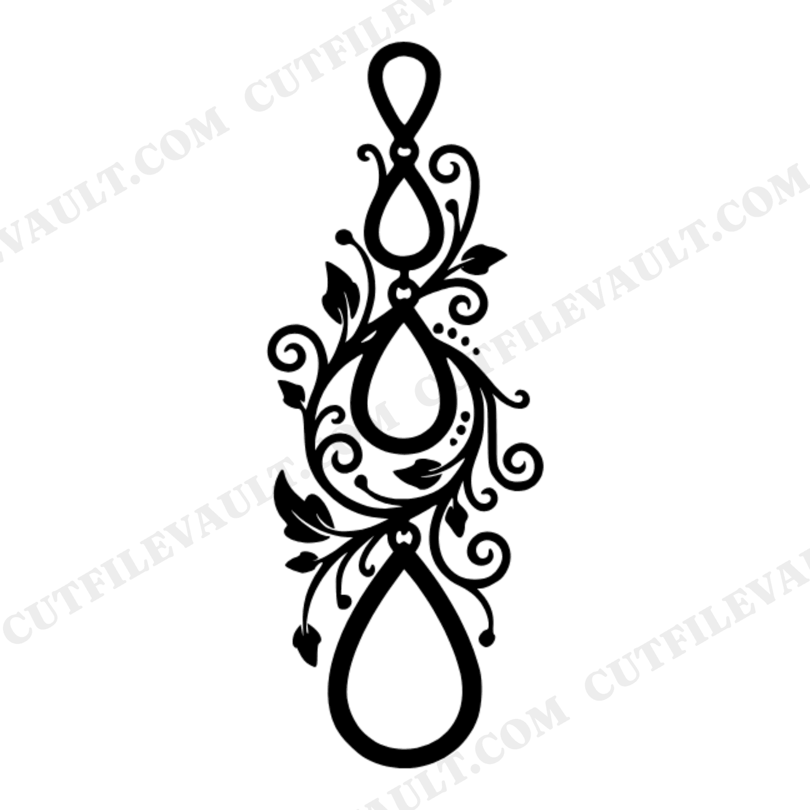 Cascading Gemstone Earring SVG PNG, Vintage Botanical Teardrop Jewelry Silhouette Cut File, view 1