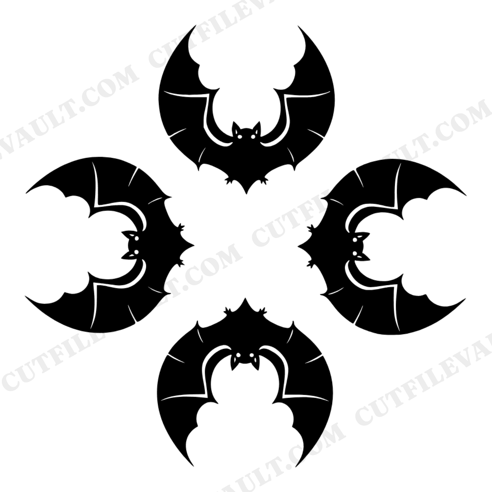Retro Halloween Bat Mandala SVG PNG, 70s Groovy Wreath Circle Cut File, Symmetrical Bat Design, view 1